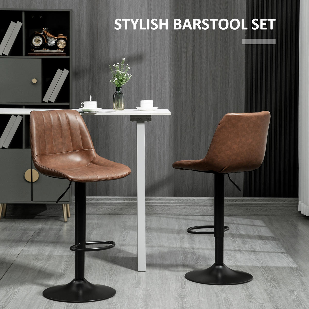 BARHOCKER DE-35975 2er Set mit Kunstlederbezug Braun - Braun, Metall (49.5/111/43cm) - ComfortXL