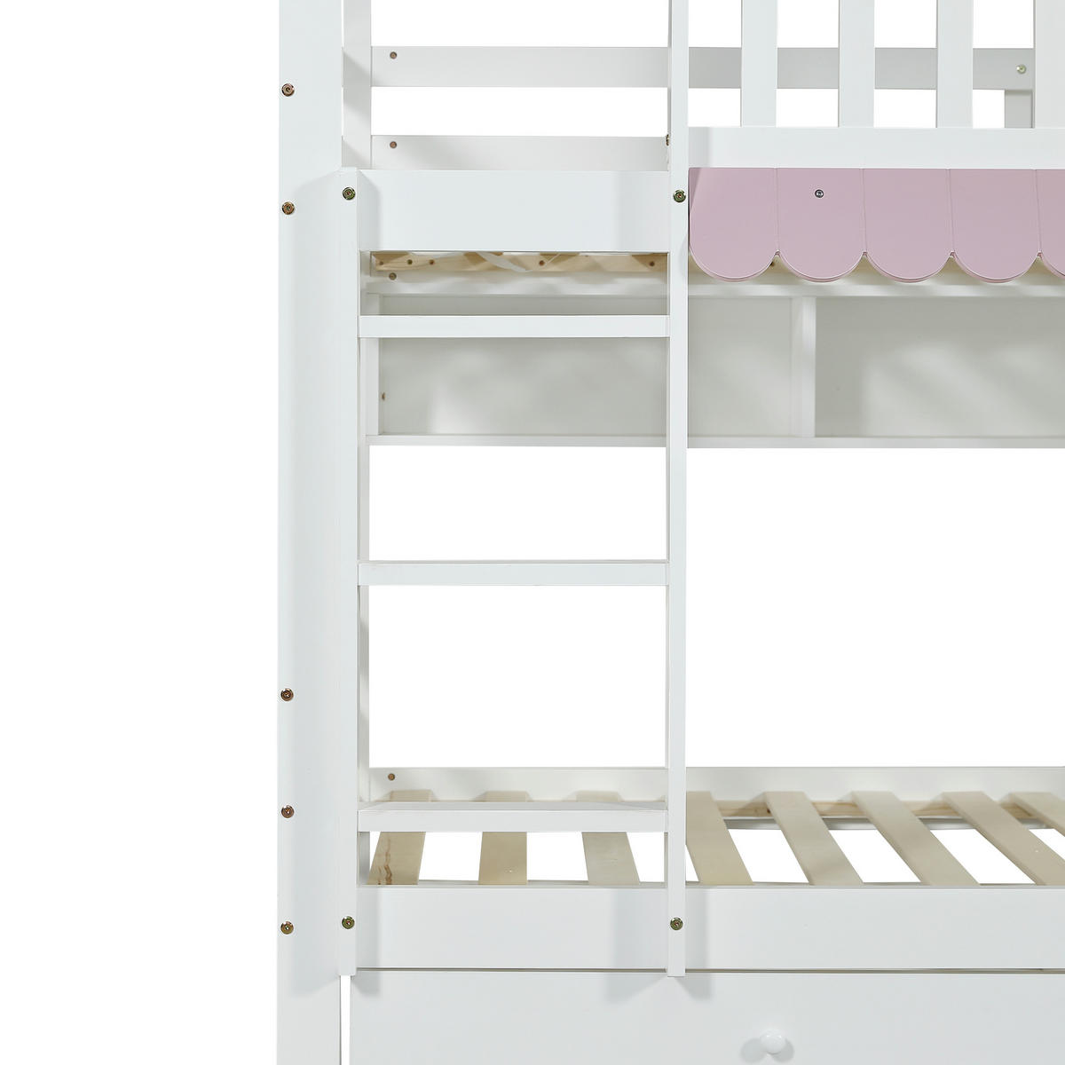 ETAGENBETT Weiß/Rosa Liegefläche 90/200 cm, Etagenbett, Fallschutzgitter, Stauraum, Schubladen - Weiß, Holz (90/200cm) - PANGIVO