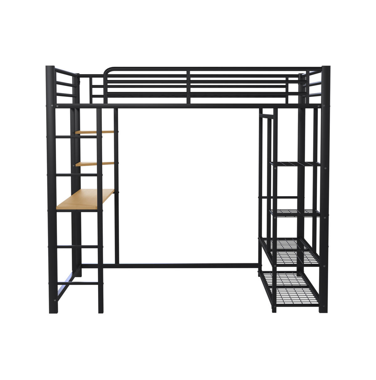 HOCHBETT 140/200 cm Schwarz aus Metall und MDF mit Schreibtisch und Kleiderstange - Schwarz, Metall (140/200cm) - OKMYHOME