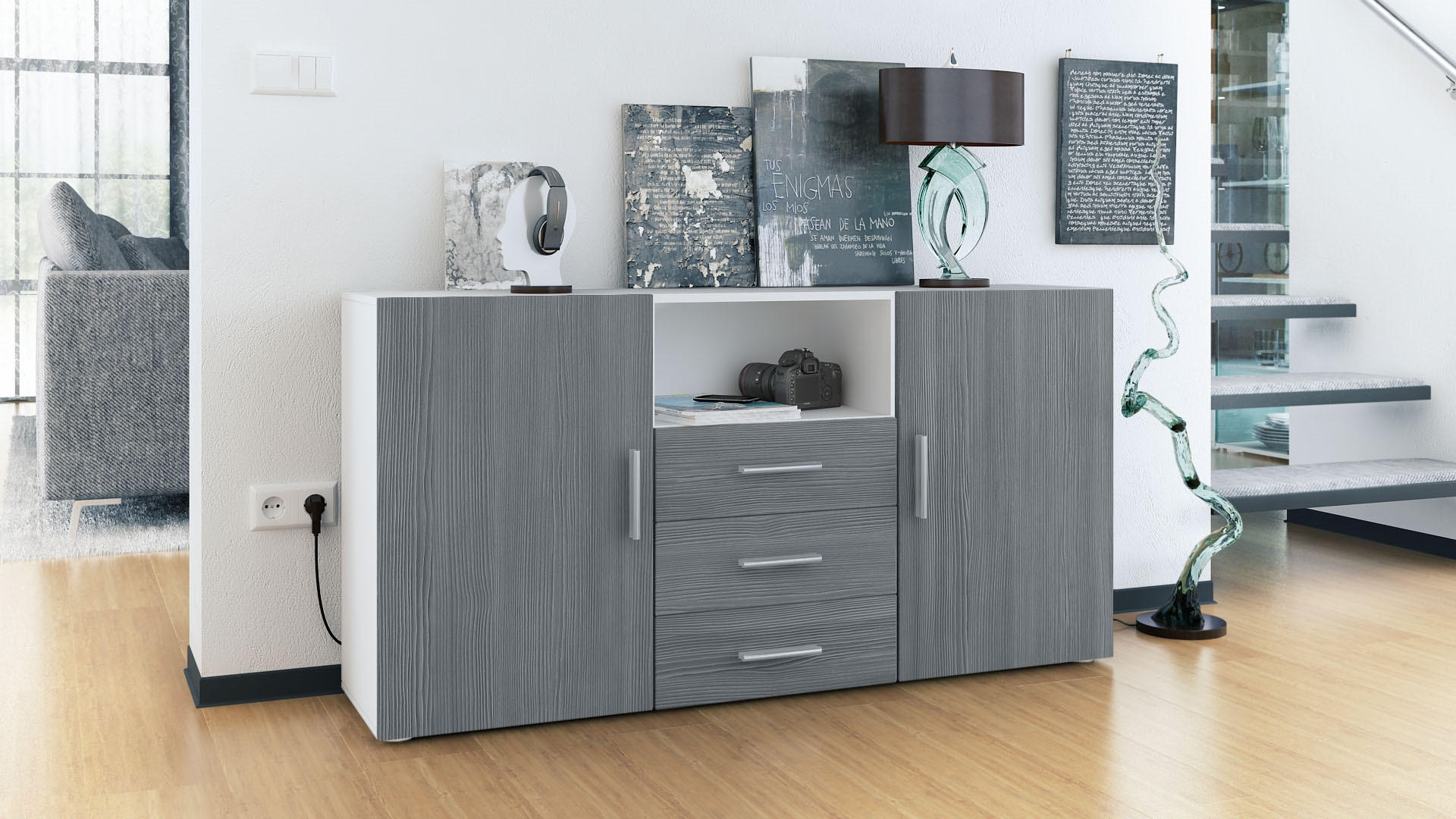 SIDEBOARD Skadu Front in Avola-Anthrazit - Anthrazit, Holzwerkstoff (138.5/71.5/35cm) - Vladon