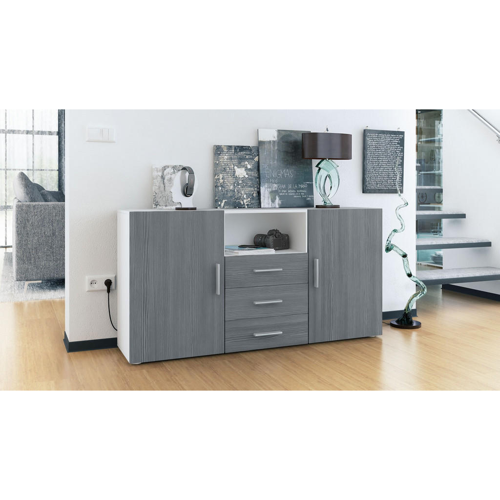 Thumbnail - Vladon Sideboard, Anthrazit, Holzwerkstoff, 138.5x71.5x35 cm, Wohnzimmer, Kommoden & Sideboards, Sideboards