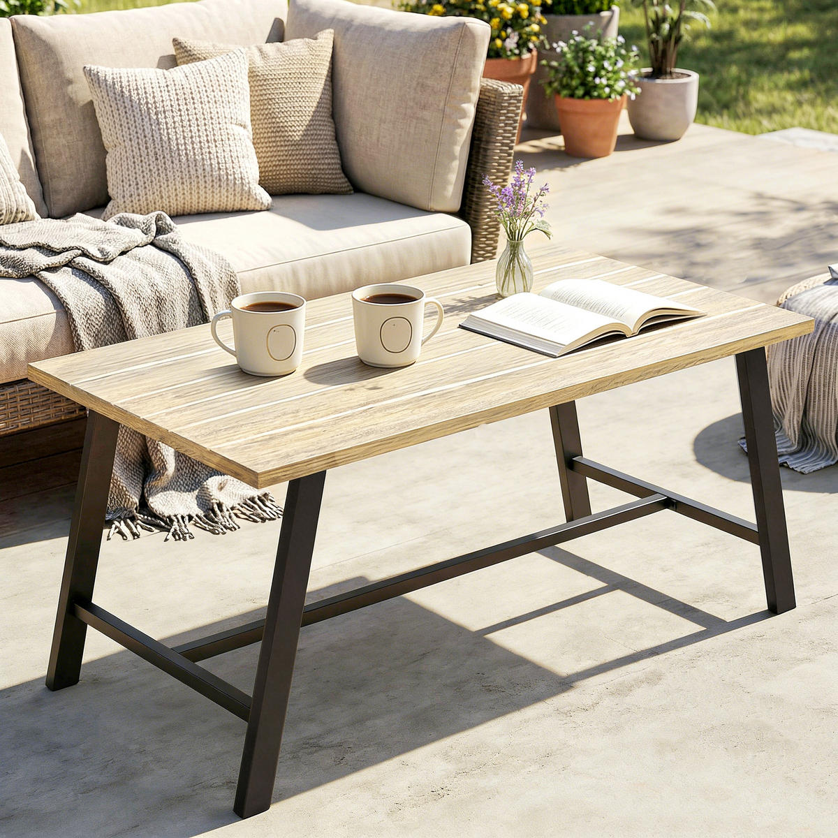 GARTENTISCH aus Metall Schwarz, Braun - Schwarz/Braun, Metall (100/55/45cm) - Outsunny