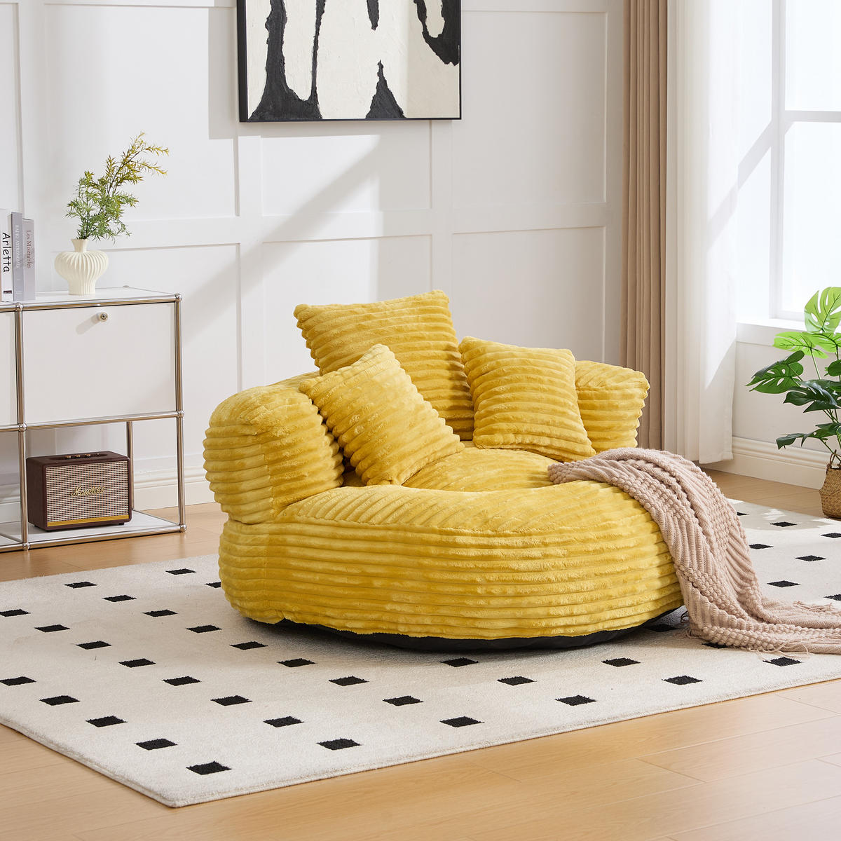 SITZSACK 1-Sitzer 108/108/52 cm in Gelb aus Cord - Gelb, Textil (108/52/108cm) - CHICFURN