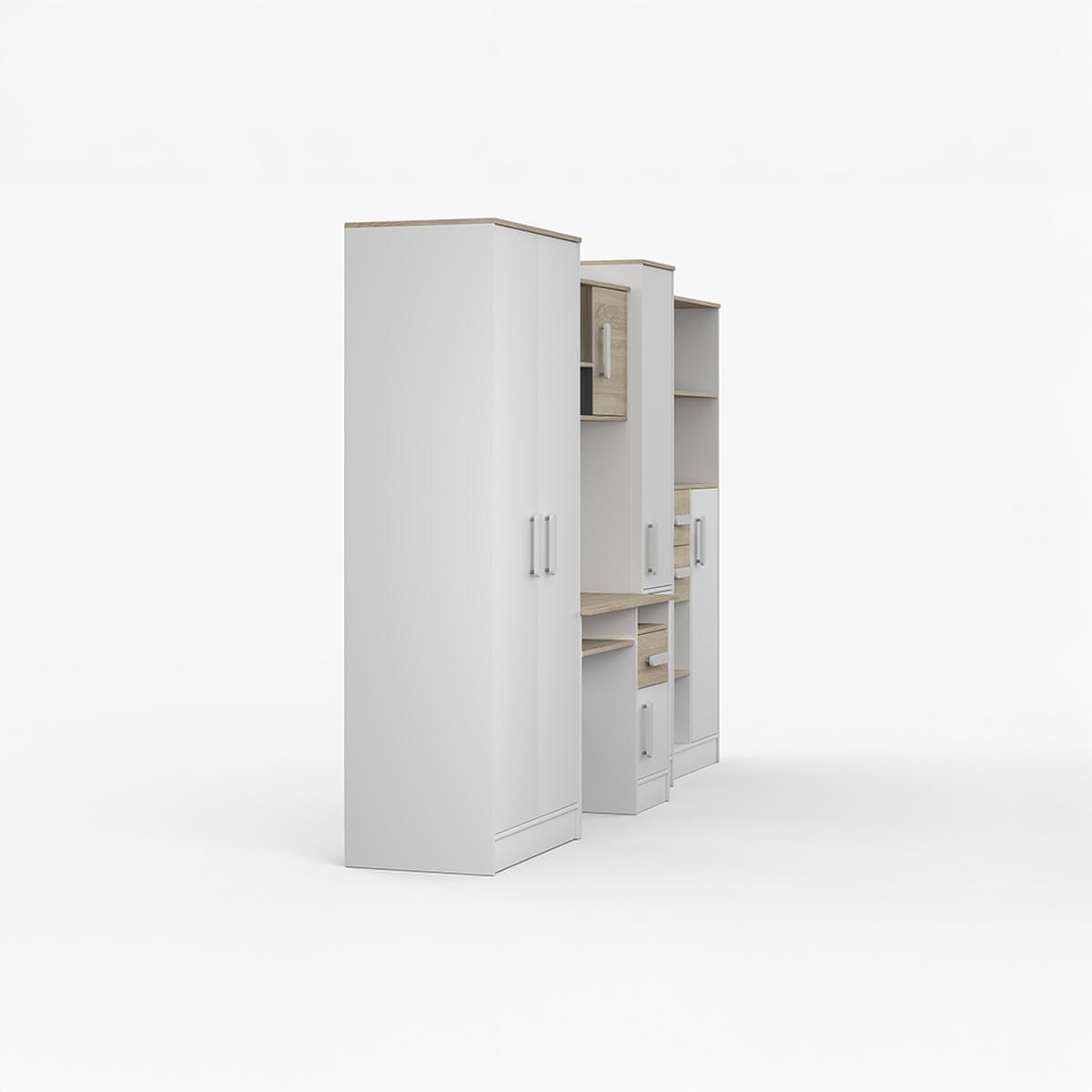 WOHNWAND Markus Weiß Sonoma Eiche mit griffenfarbe: Weiß - Pink/Weiß, Holzwerkstoff (300/197/52cm) - imoebel24