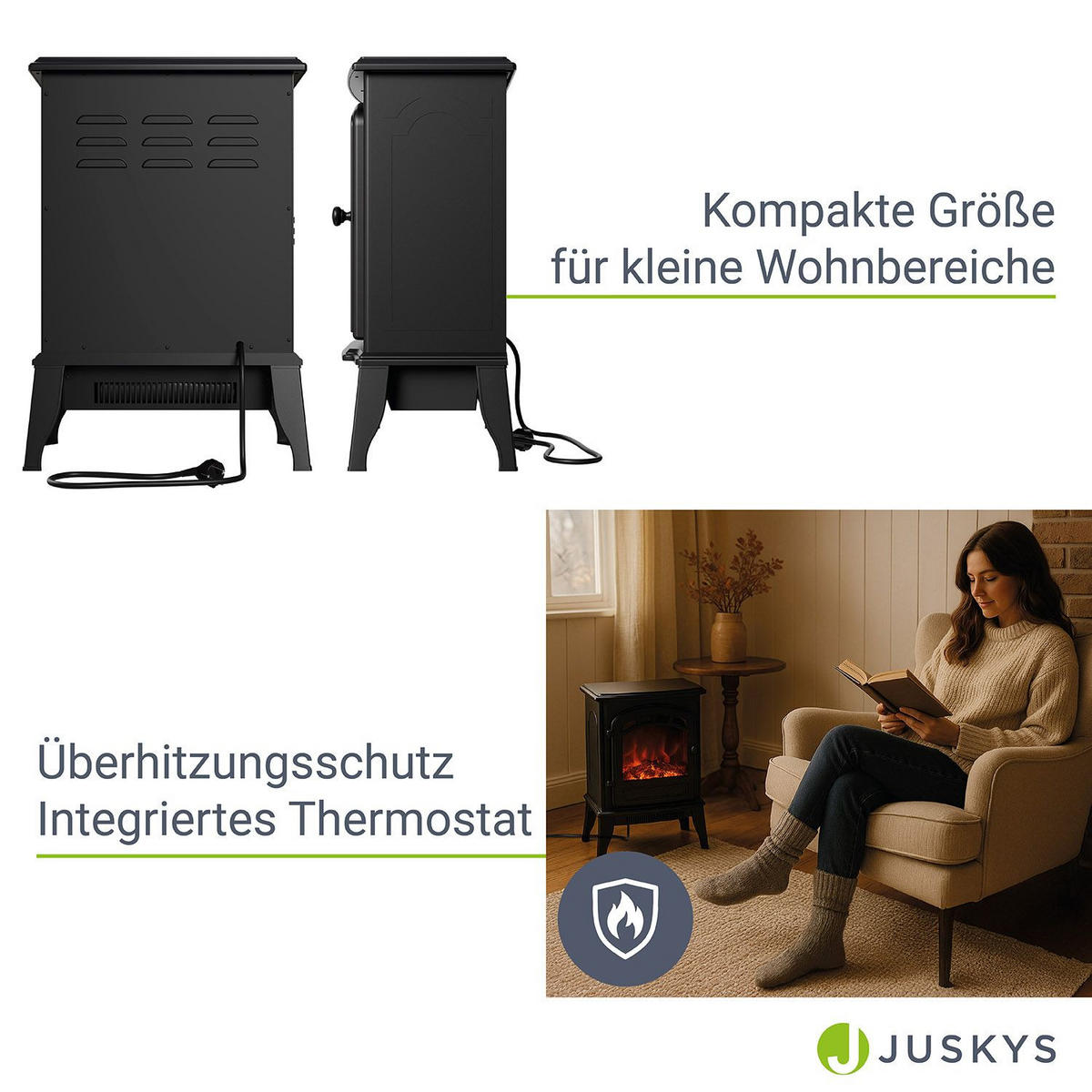 ELEKTROKAMIN 2000W Schwarz - Schwarz, Metall (39/57/24cm) - Juskys