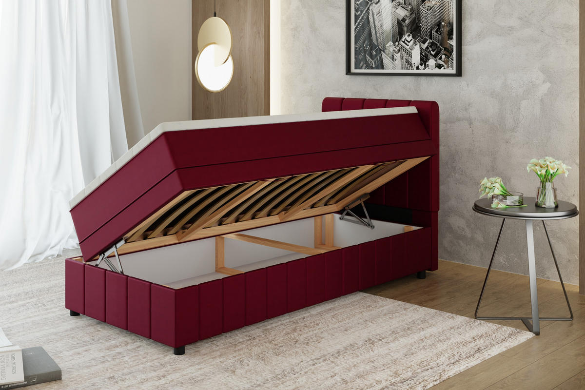 BOXBETT AVALON 90 x 200 cm mit Bettkasten und Topper - Rot - Rot, Holz - Panda Möbel