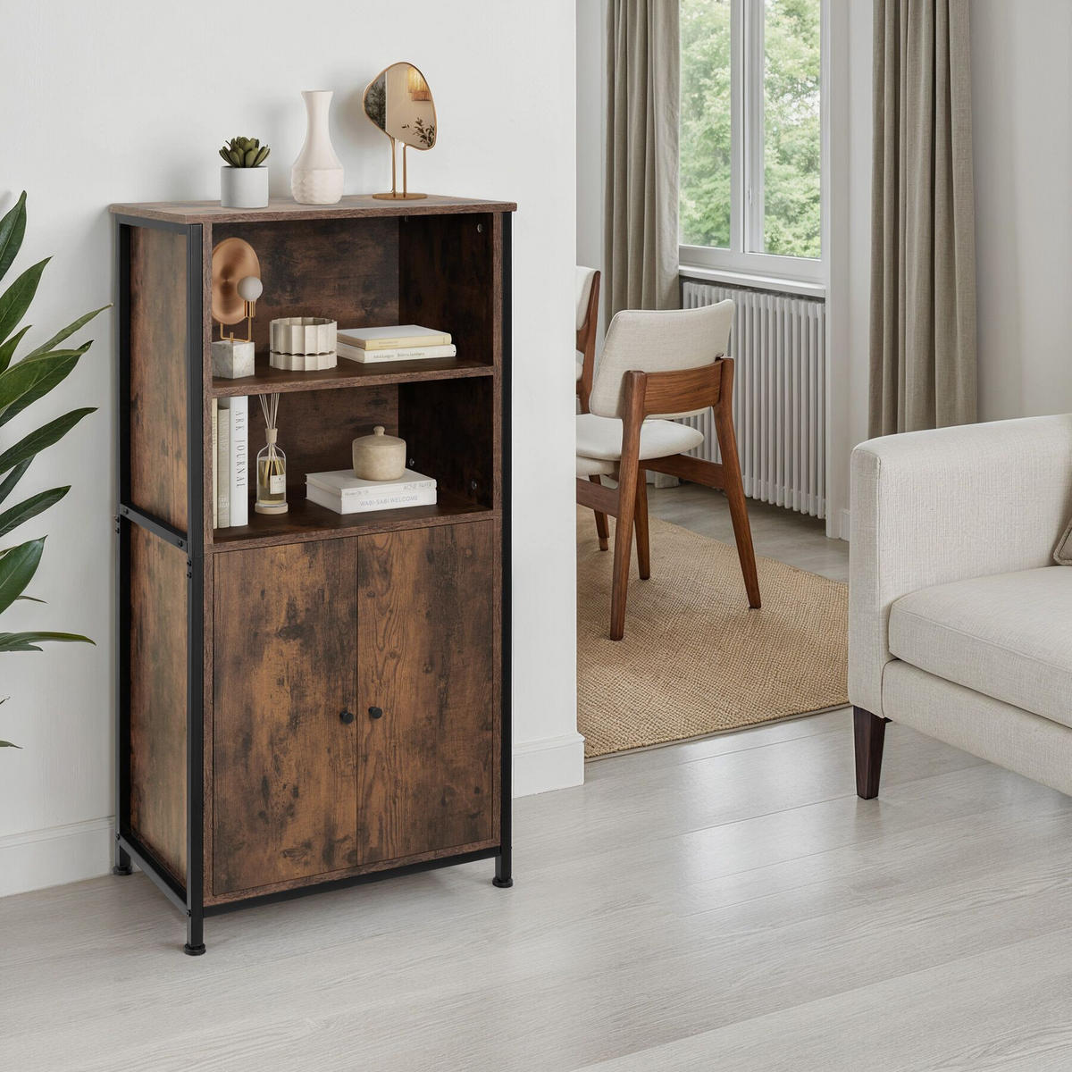 HIGHBOARD Doncaster,mit höhenverstellbaren Füßen, 60 x 38 x 125 cm,Industrial Holz dunkel, rustikal - Rostfarben, Holzwerkstoff (38/125/60cm) - tectake