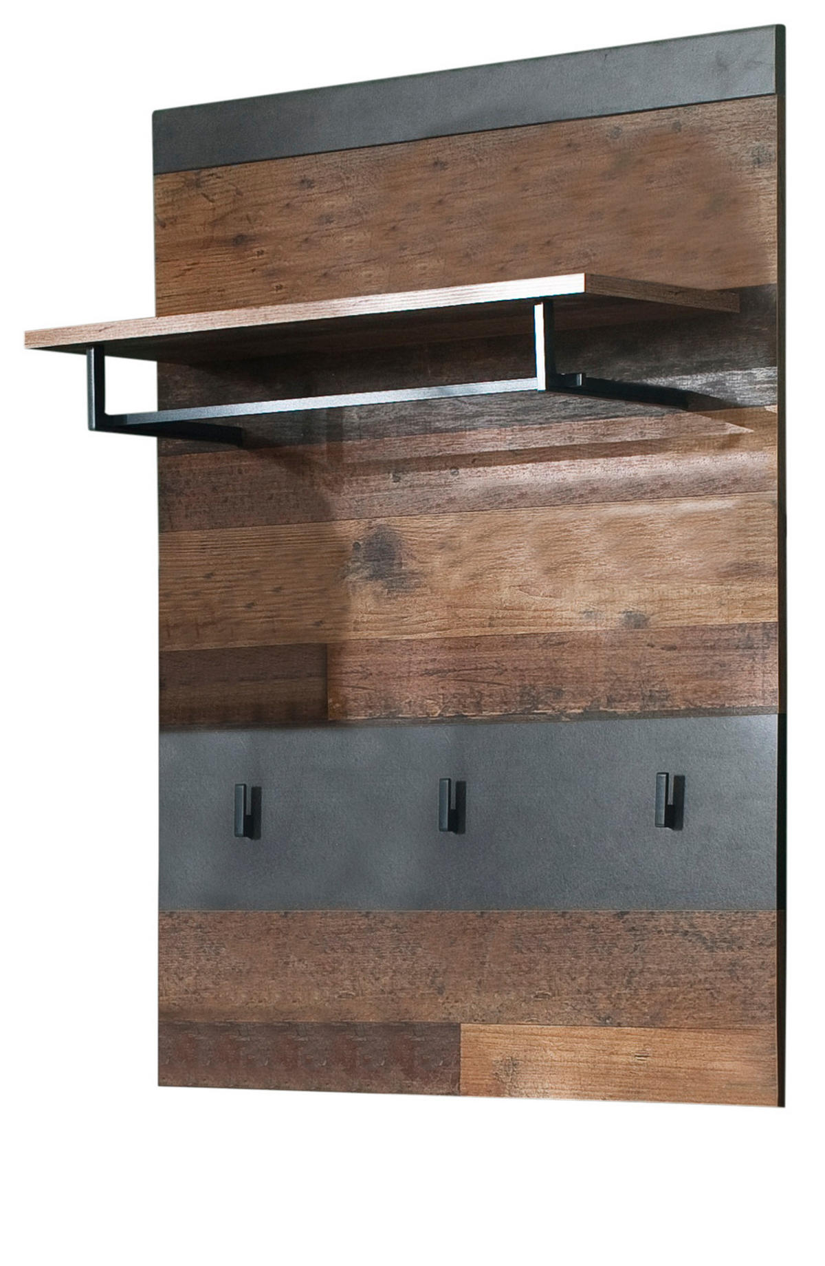 GARDEROBENPANEEL Used Wood Shabby mit grau 80 x 106 cm, Flurgarderobe mit Kleiderstange - Braun/Grau, Holzwerkstoff (80/106/28cm) - Top.Furn