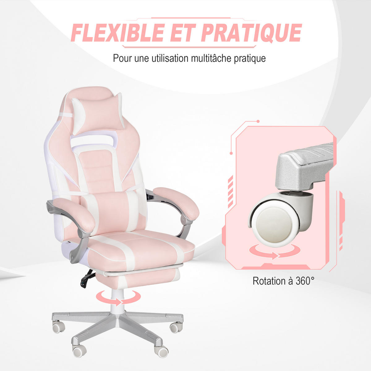 GAMINGSTUHL DE-11847 mit Fußstütze & Neigung Rose - Pink, Metall (63/123/63cm) - ComfortXL