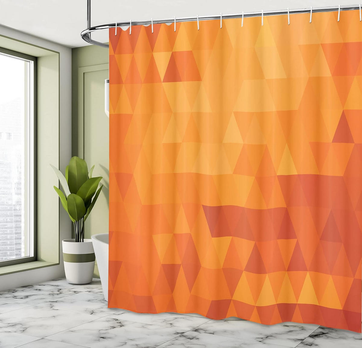 DUSCHVORHANG Orange Stoff Muster Dekor Badezimmer mit Haken - Orange, Textil (200/180cm) - MCBOSON