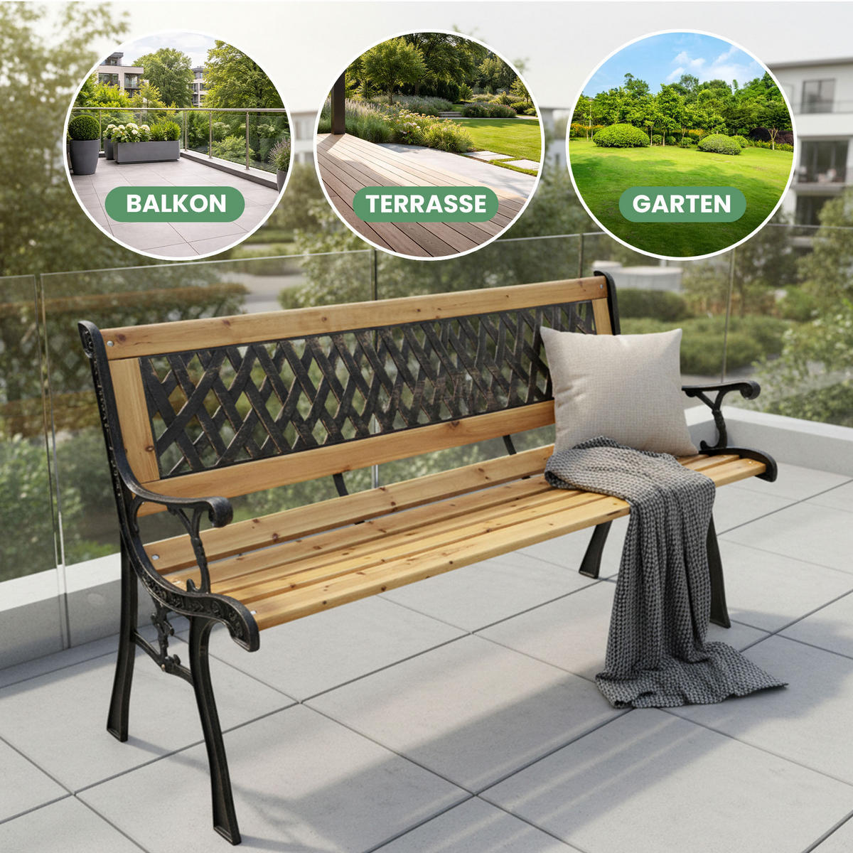 GARTENBANK MIRT Schwarz 125 x 73 x 52 cm - Braun, Holz/Metall (125/73/52cm) - Akord
