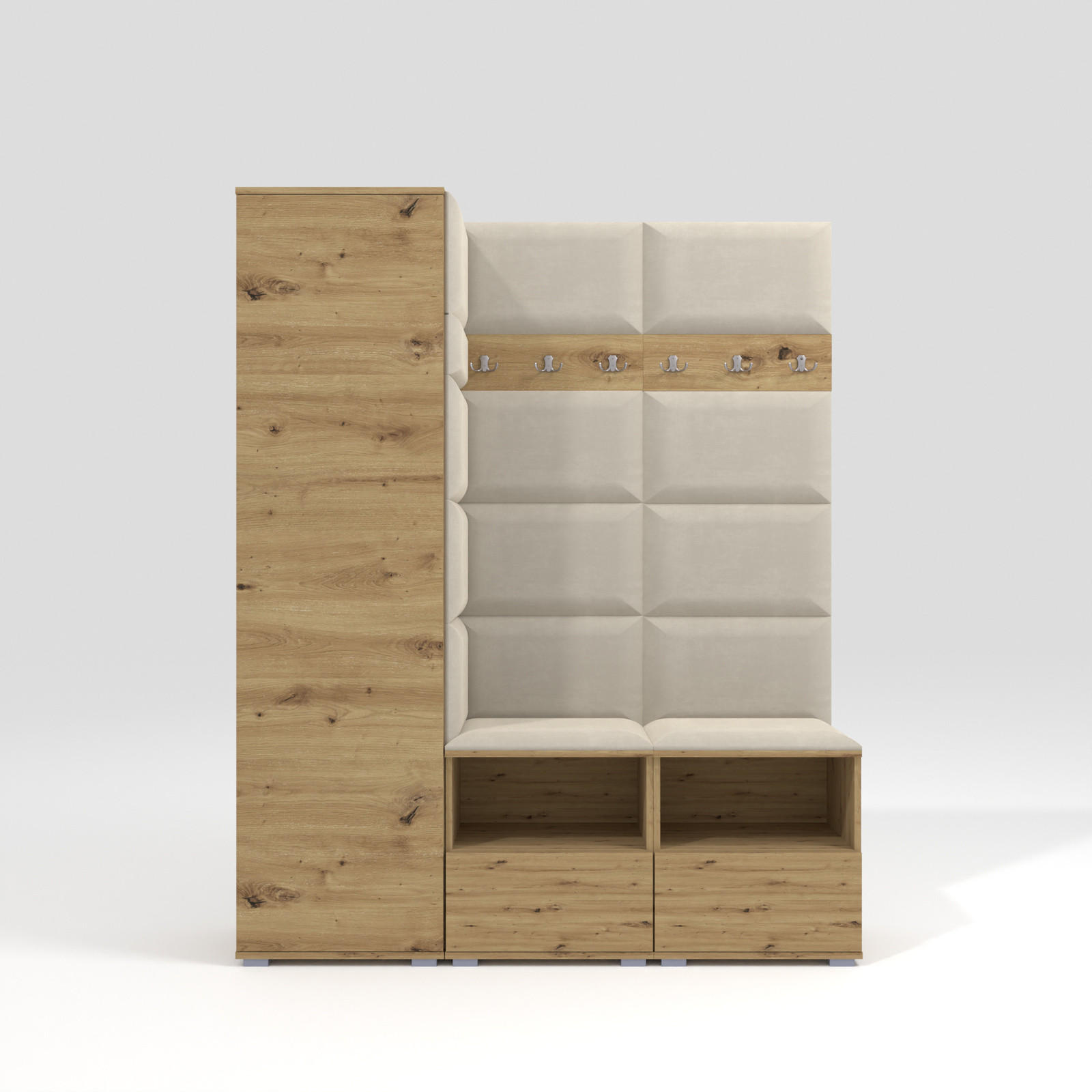 GARDEROBEN-SET Nela II mit gepolsterten Paneelen 150/187/40 - Silberfarben/Creme, Holzwerkstoff/Kunststoff (150/187/40cm)