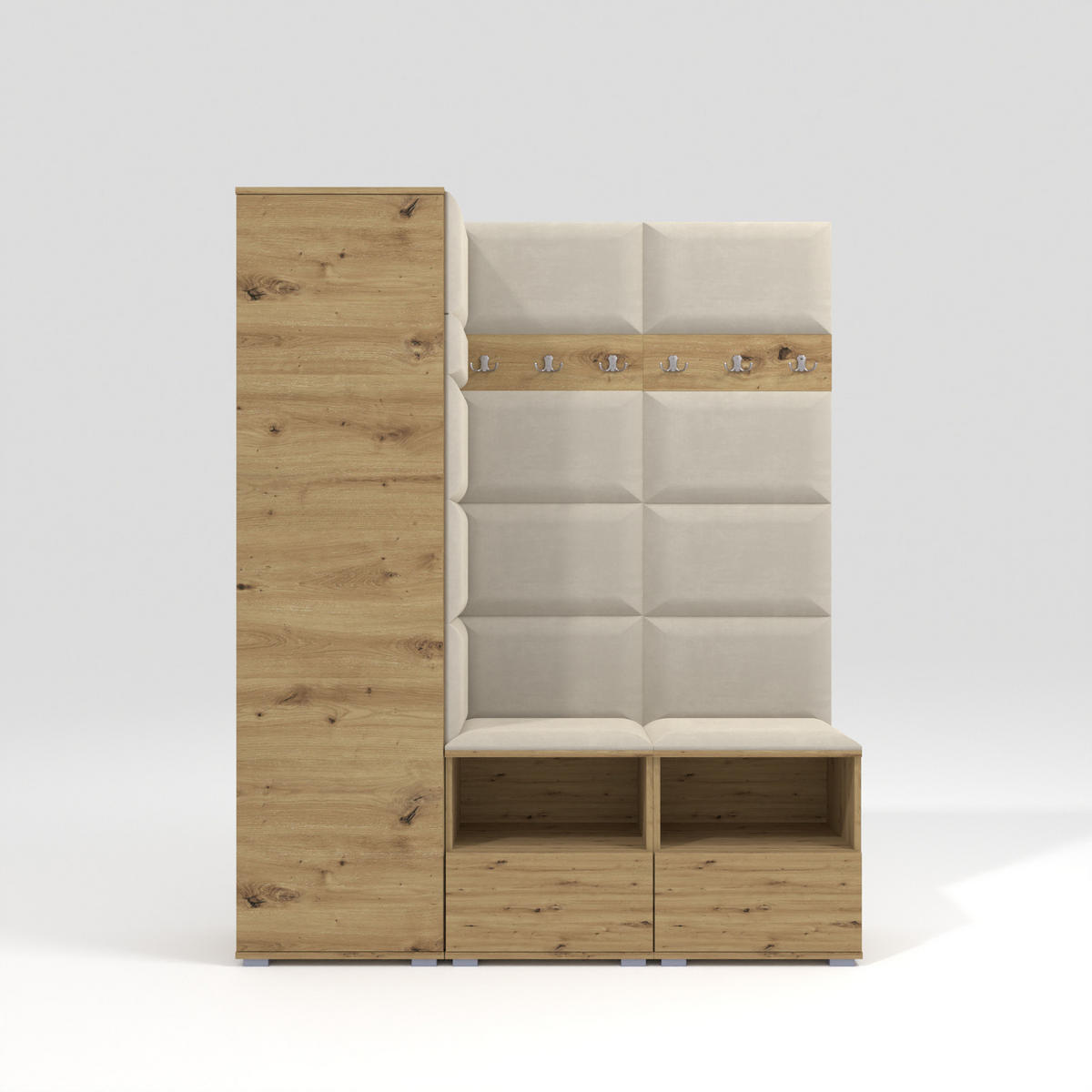 GARDEROBEN-SET Nela II mit gepolsterten Paneelen 150/187/40 - Silberfarben/Creme, Holzwerkstoff/Kunststoff (150/187/40cm)