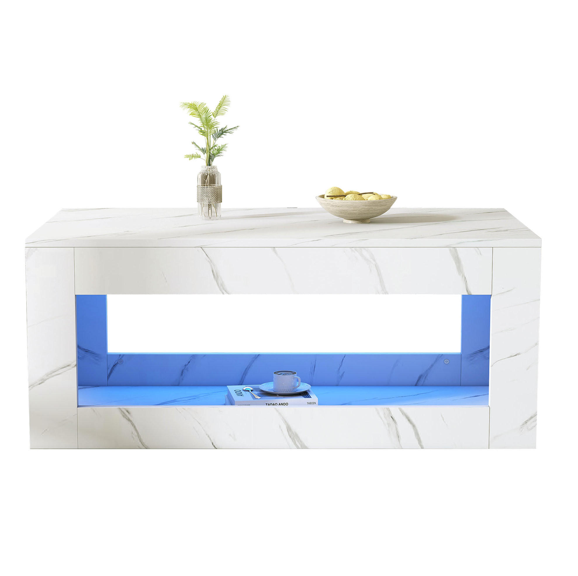 COUCHTISCH 100/50/50 cm Weiß aus Spanplatte mit LED-Beleuchtung - Weiß, Holzwerkstoff (100/50/50cm) - OKMYHOME