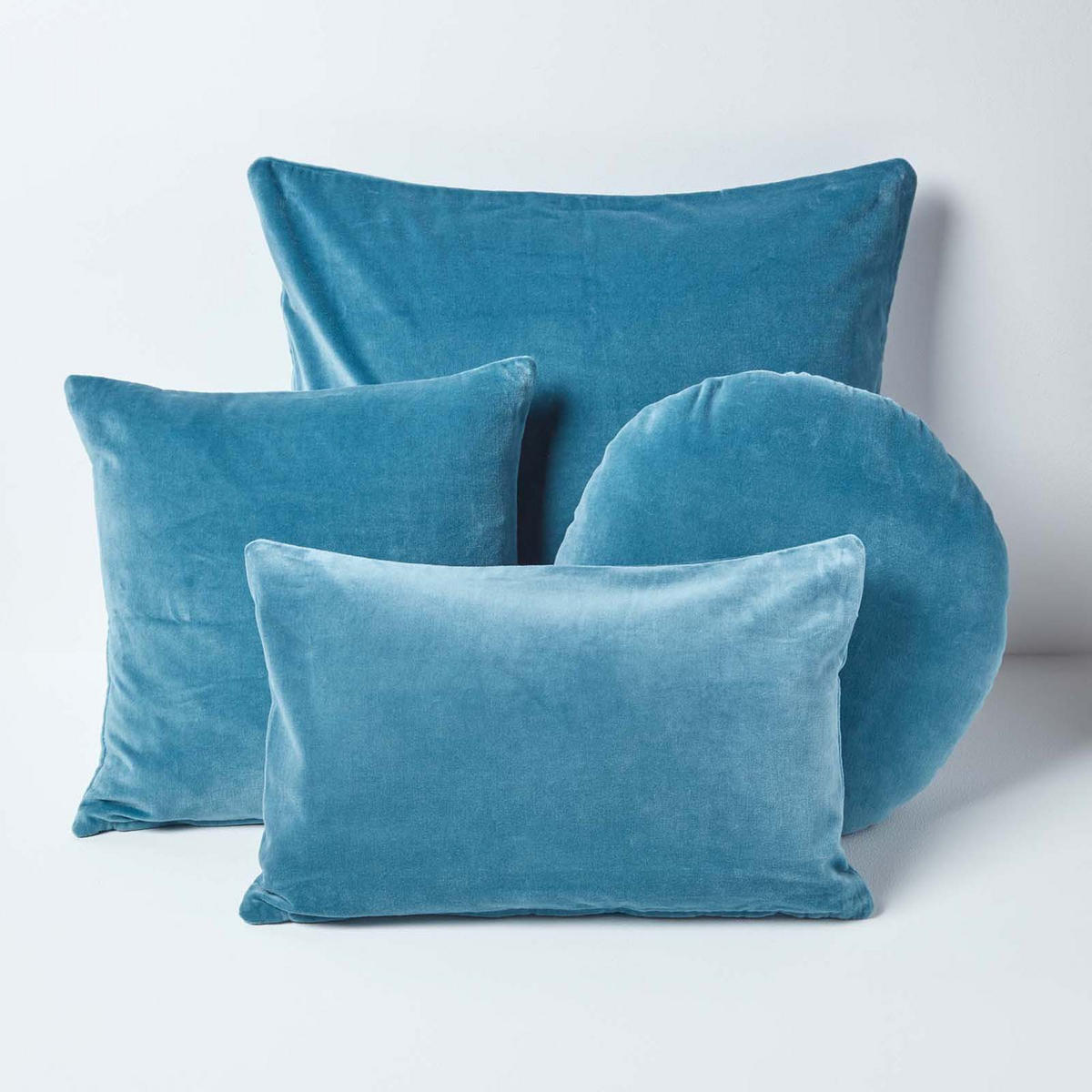 DEKOKISSEN rund blau, Baumwollsamt?40 cm - Blau, Textil (40/40cm) - Homescapes
