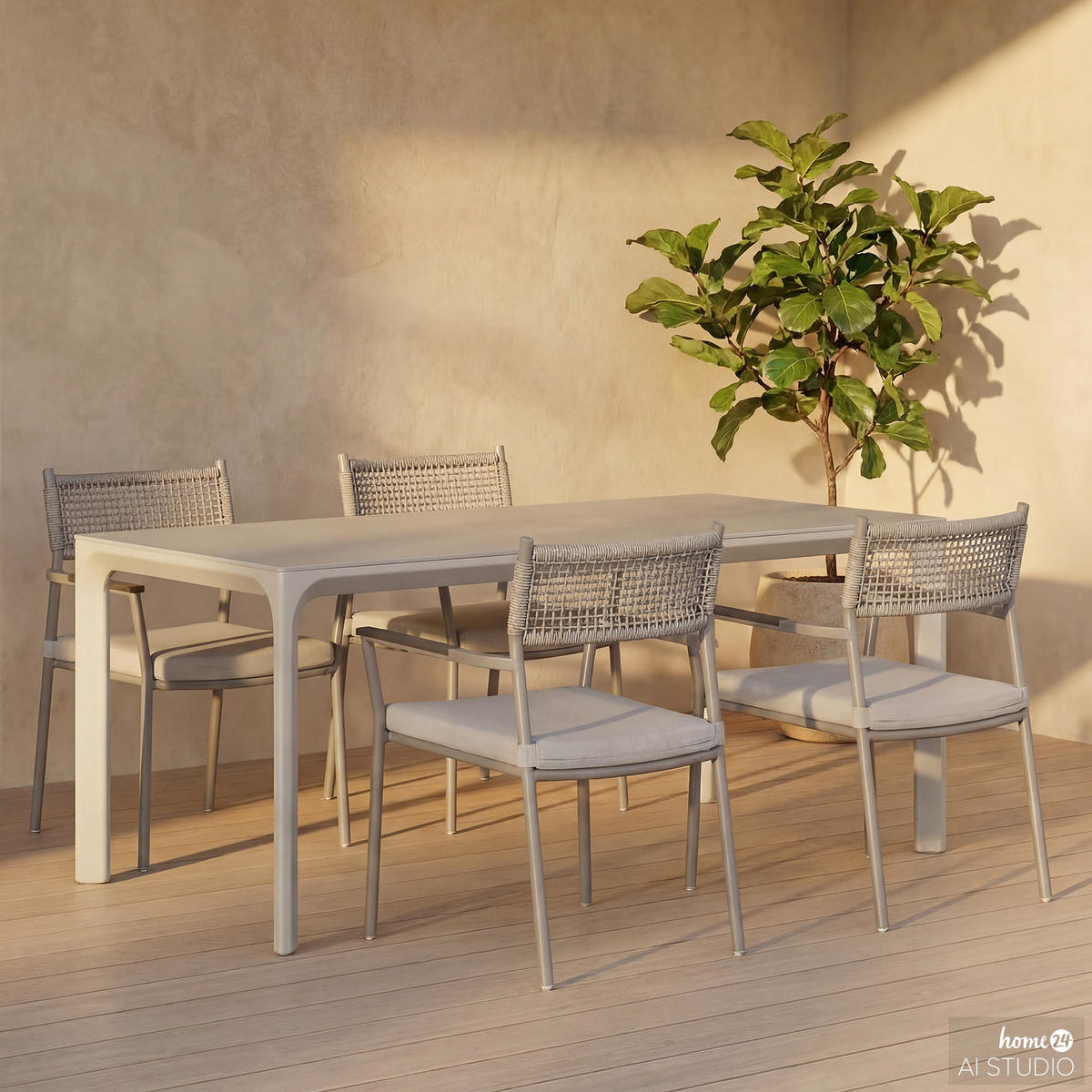 GARTENESSGRUPPE - Aluminium / Granit - Grau - 5-teilig - Grau, Kunststoff/Textil - home24