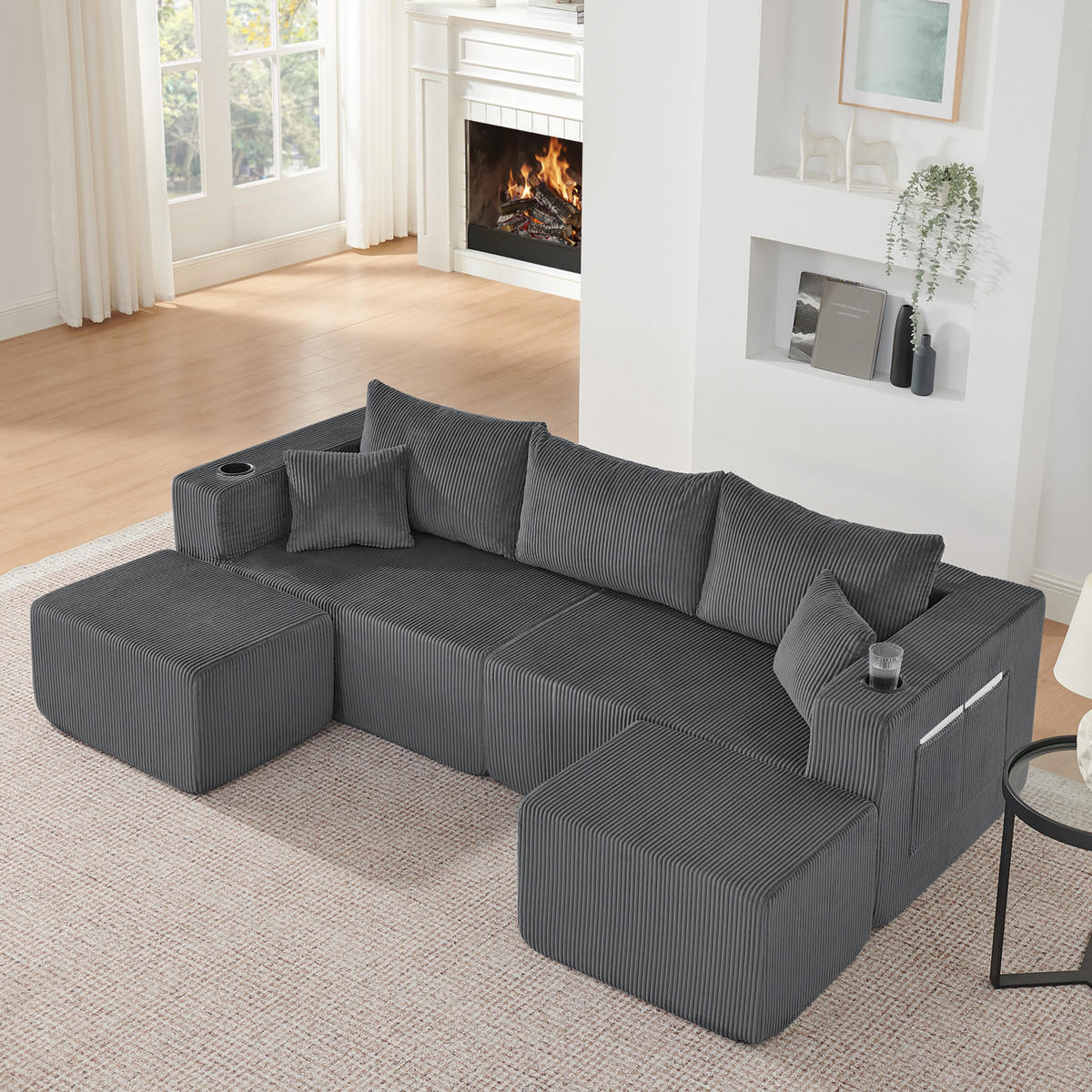 WOHNLANDSCHAFT DE-34629 modular mit 2 Ottomanen Grau - Grau, Textil (138/75/230cm) - ComfortXL