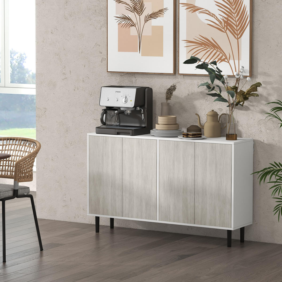 SIDEBOARD Weiß und Grau in Holzoptik, 121/37/75 cm - Grau, Holz (121/75/37cm) - PANGIVO