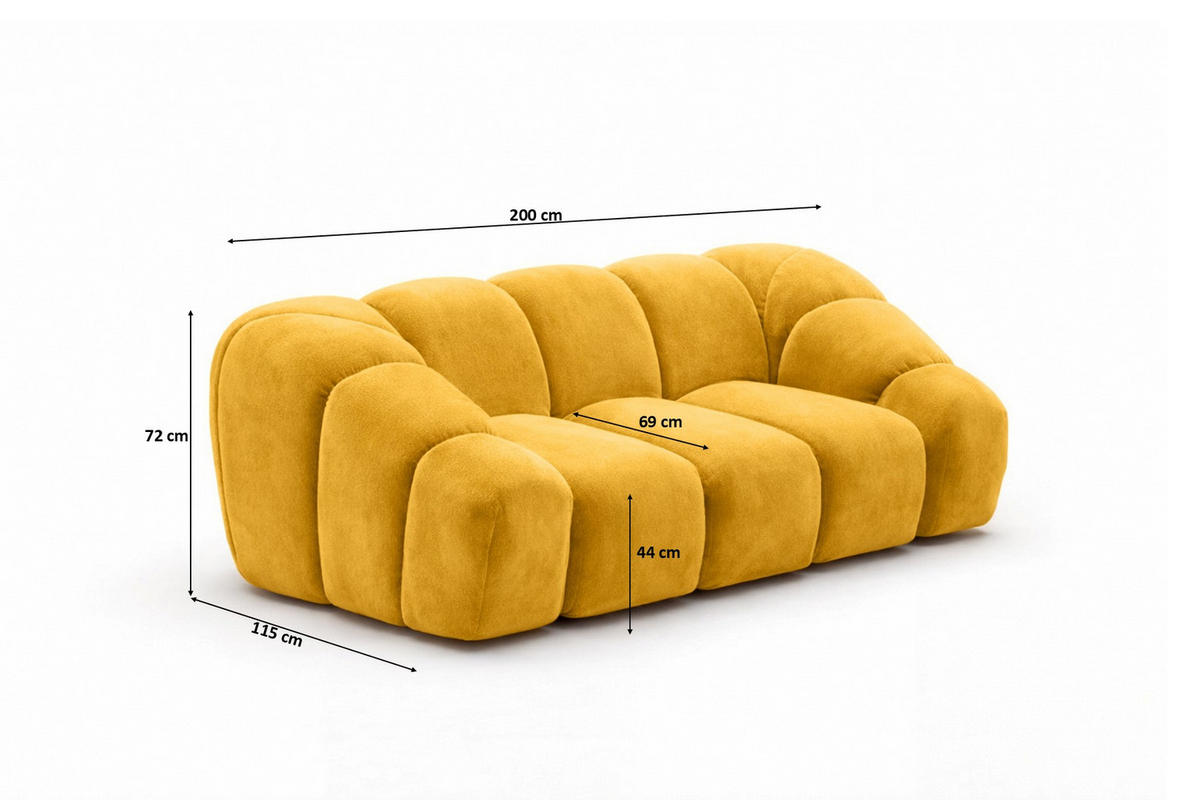 SOFA 2-Sitzer modular, Veloursstoff Bluvel, Golden, CROISSANT - Goldfarben, Holz (200/72/115cm) - Kaiser Möbel