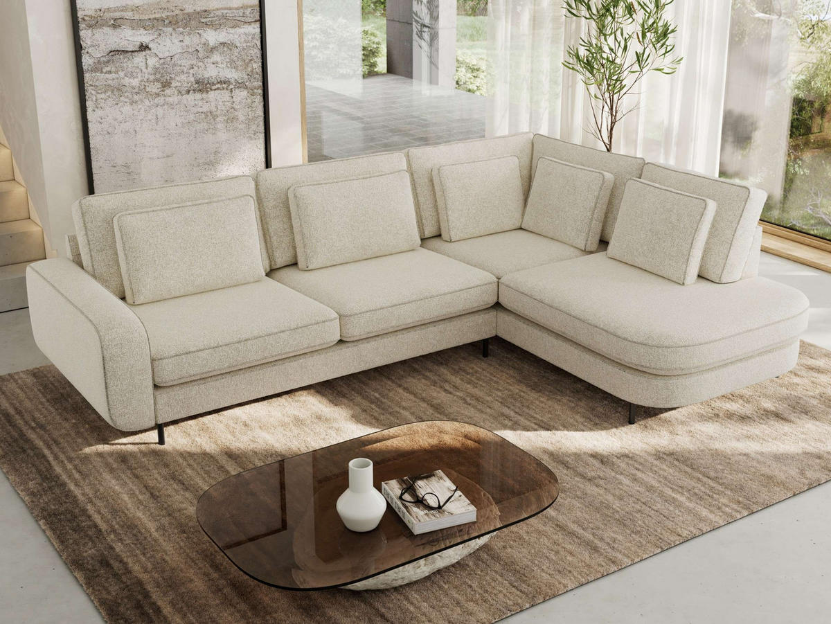 ROHOVÁ SEDAČKA CALENO L - Krémová Strukturovaná látka - Levá Strana - černá/krémová, kov/textil (317/225cm) - MKS