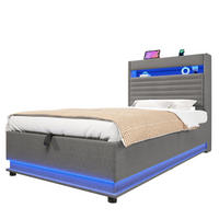 POLSTERBETT 90/200 cm mit LED-Beleuchtung, USB- und Typ-C-Anschluss, hydraulischem Stauraum und Ablage, Grau - Grau, Textil (90/200cm) - Redom
