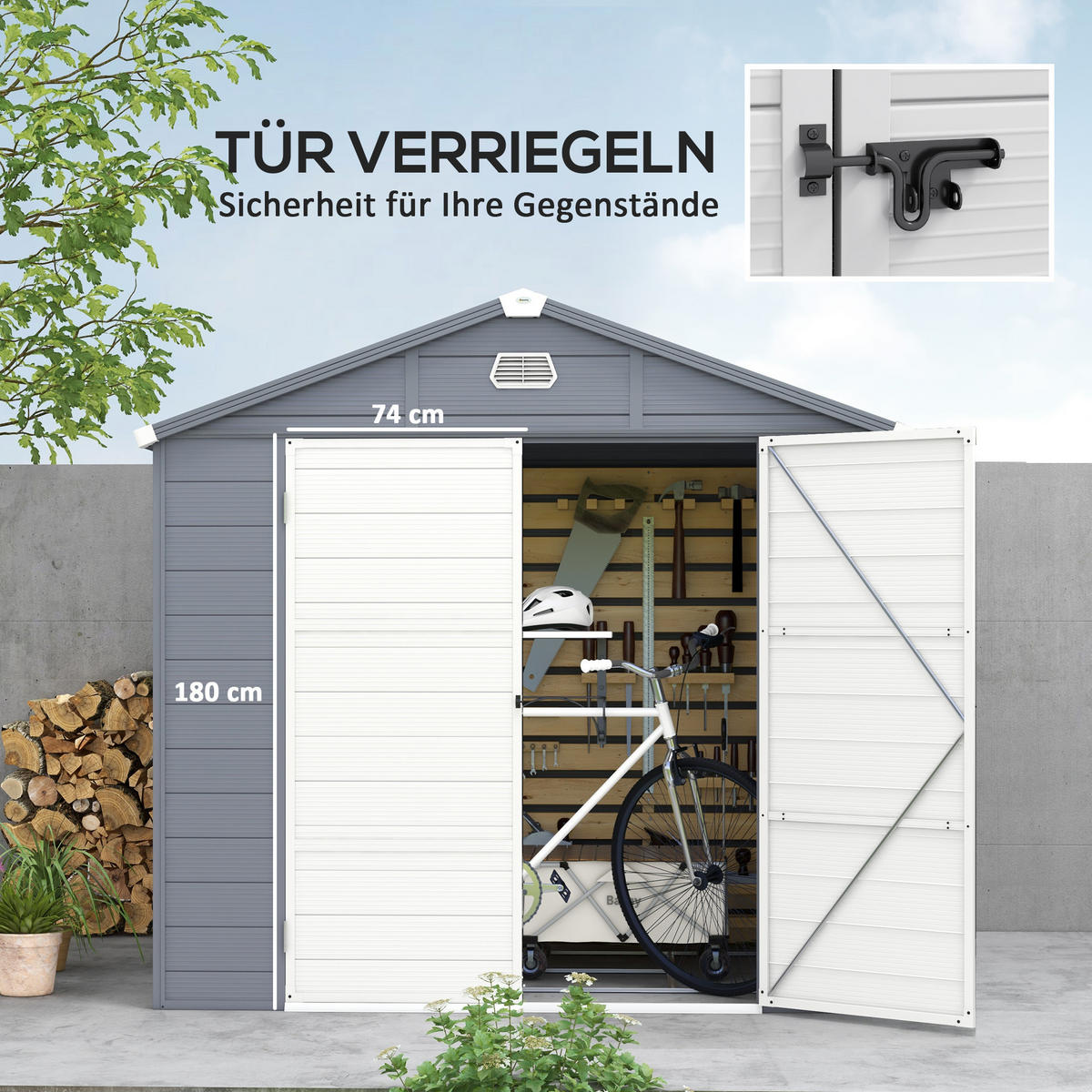GERÄTEHAUS 240 x 190 x 180/228 cm - Grau, Kunststoff (190/228/240cm) - Outsunny