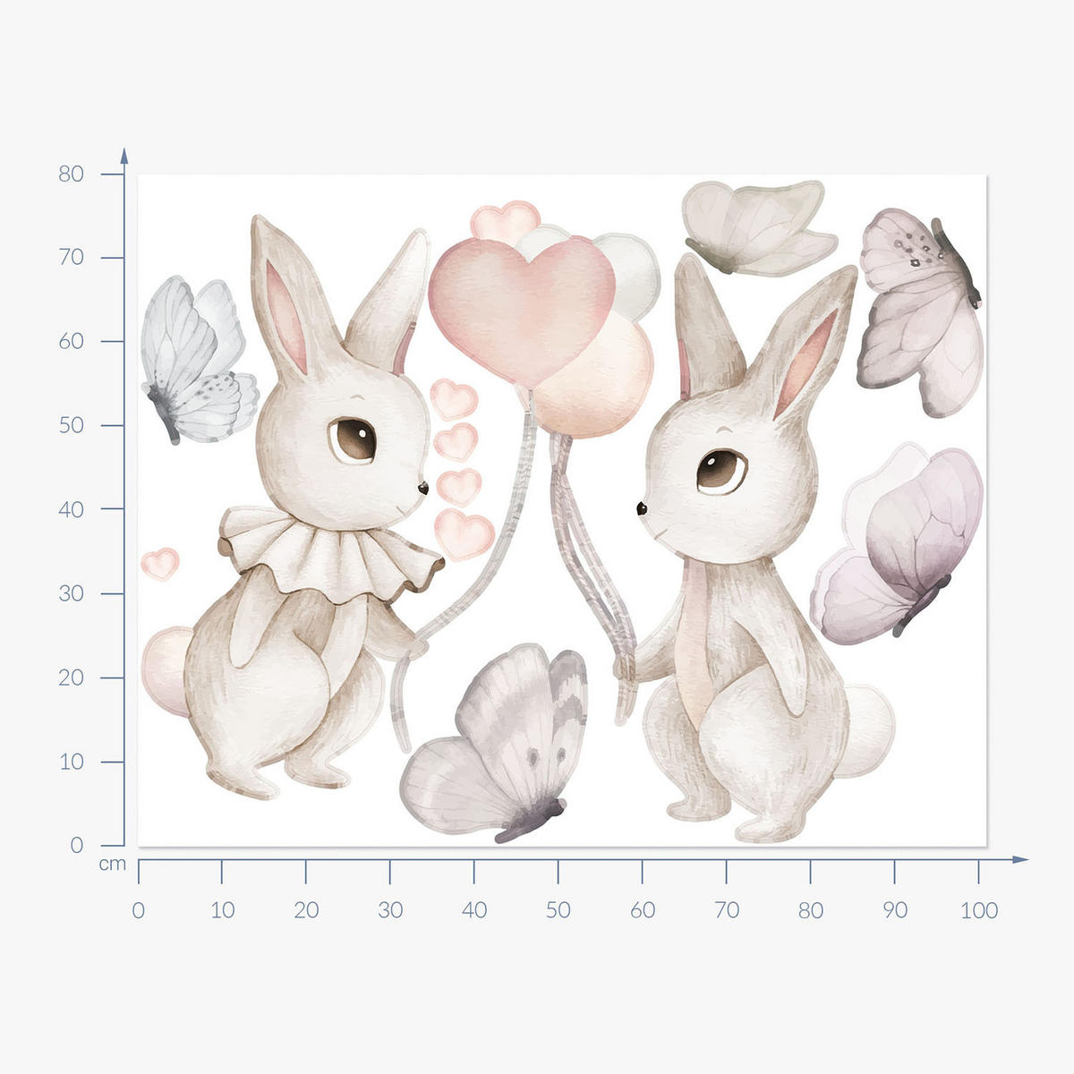 WANDAUFKLEBER 80x101cm - Hasen mit Luftballons - Multicolor, Kunststoff (80/101/0.1cm) - Wallfluent