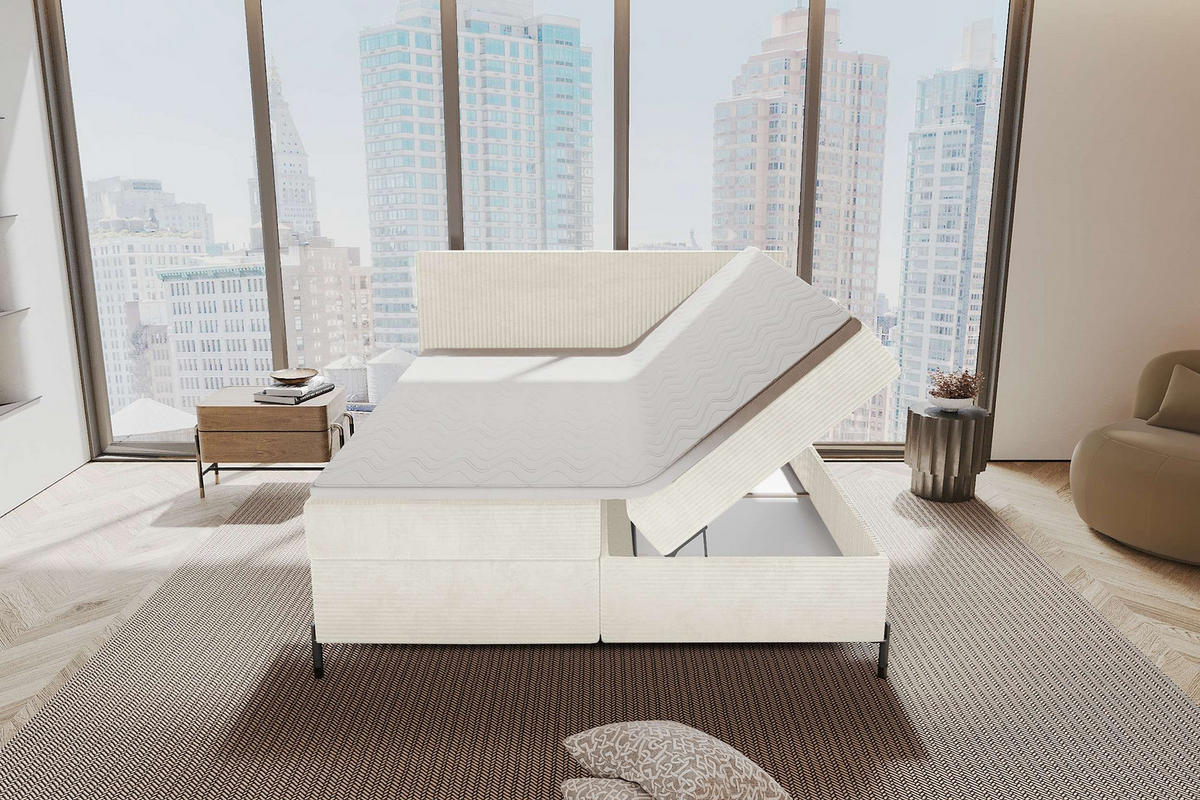 BOXSPRINGBETT VERO Cordstoff Creme 140/200 cm - Creme/Schwarz, Holzwerkstoff/Textil (140/200cm) - 99rooms