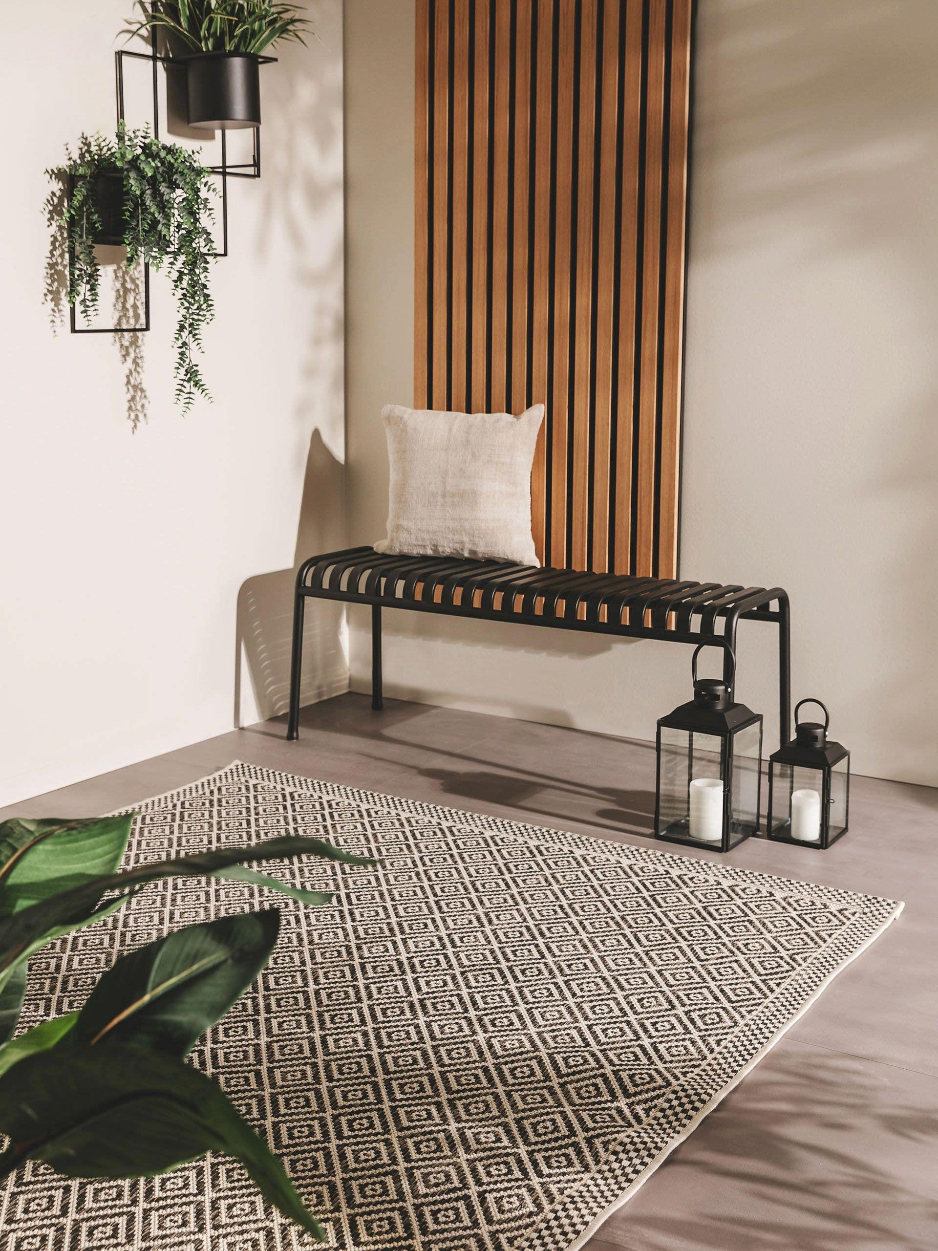 Outdoorteppich Cleo Weiß/Schwarz 240x340 cm - Weiß, Textil (240/340cm) - benuta Nest