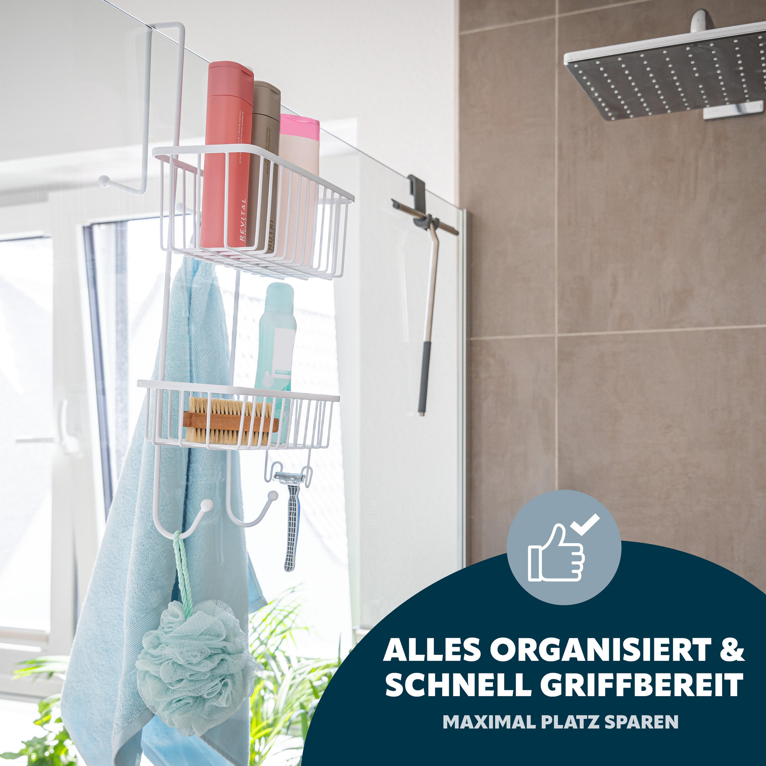 DUSCHREGAL, weiß, Kunststoff - Weiß, Metall (25/55/12cm) - bremermann