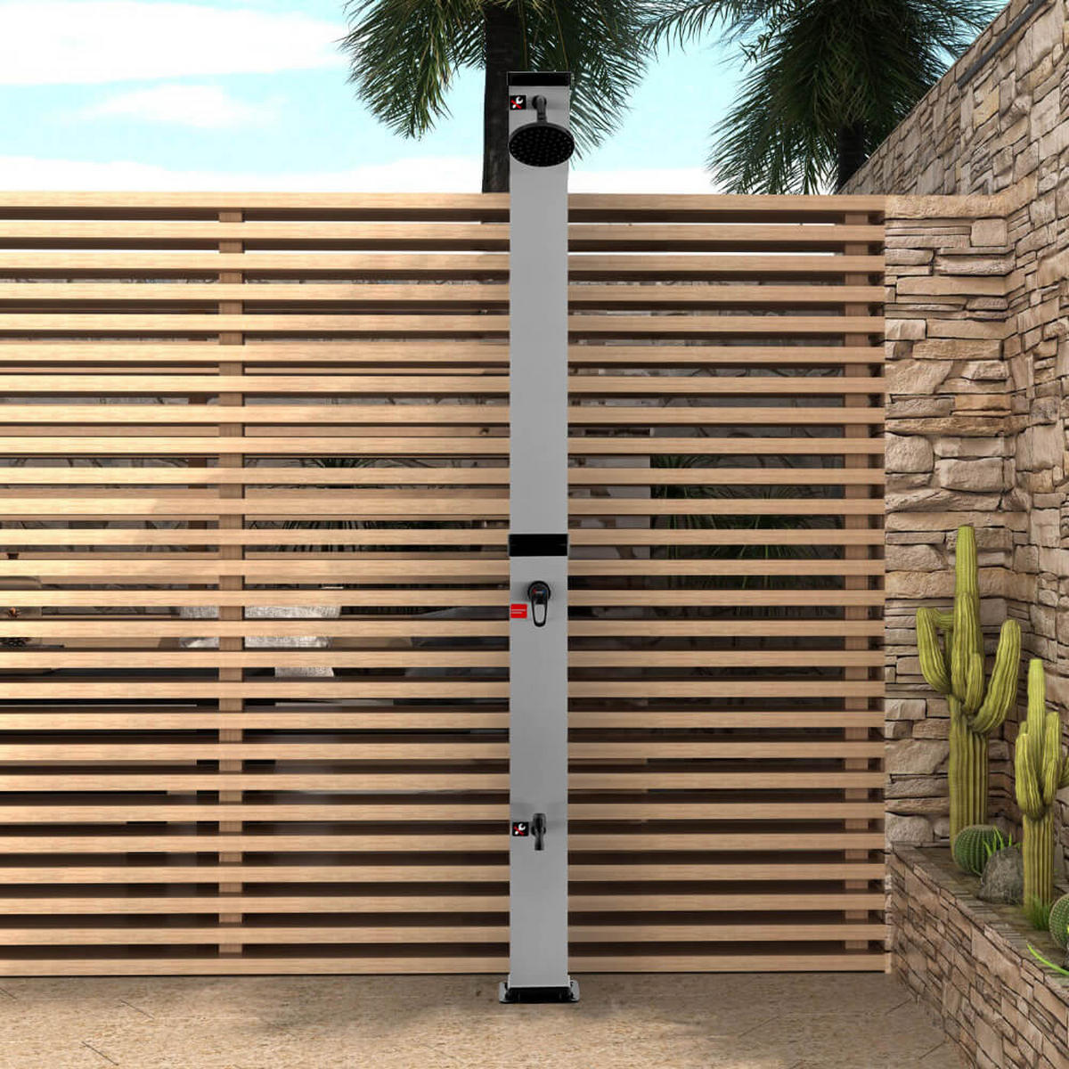 SOLARDUSCHE OLYMP - Gebürstetes Nickel / Schwarz - Schwarz/Nickelfarben, Kunststoff/Metall (19/19/217cm) - Home Deluxe