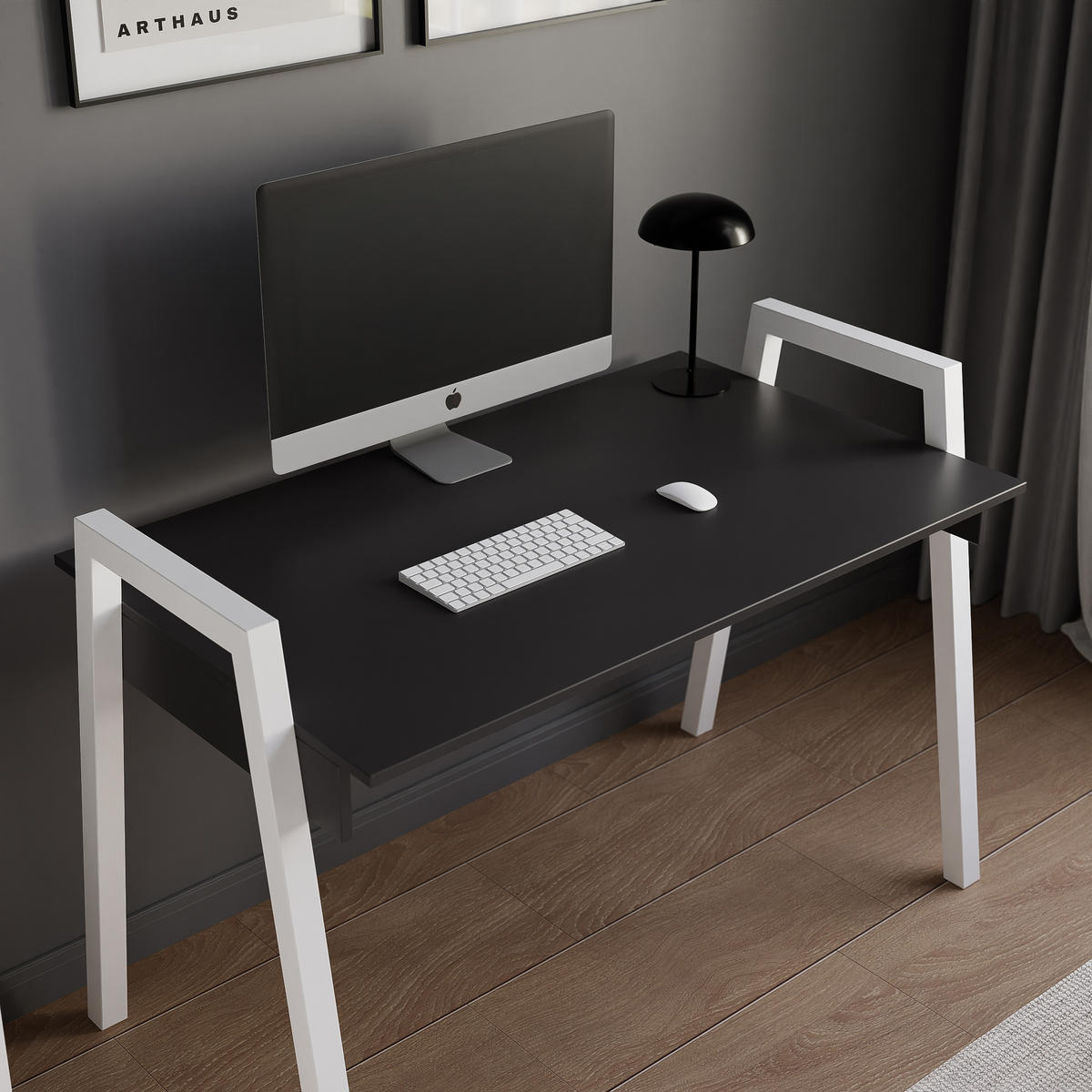 SCHREIBTISCH NOVO 120/68/82 cm, Weiß / Schwarz - Schwarz/Weiß, Holzwerkstoff/Metall (68/120/82cm) - Idohome
