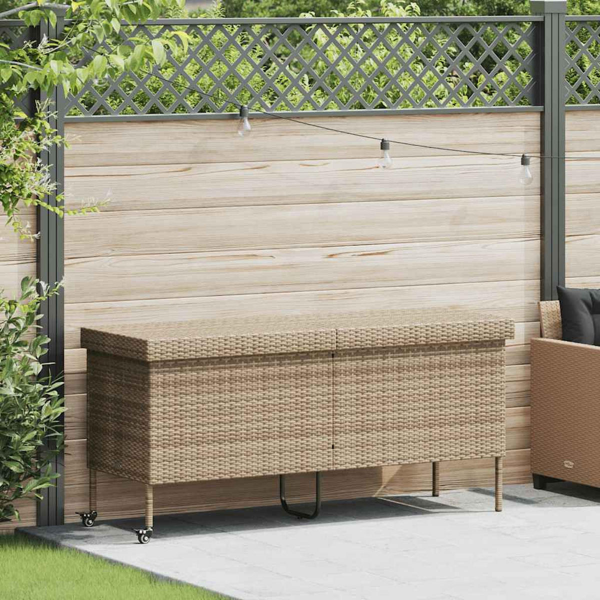 GARTENTRUHE Mit Rollen Beige 160/55/75 Cm Poly Rattan - Beige, Kunststoff (160/75/55cm) - vidaXL