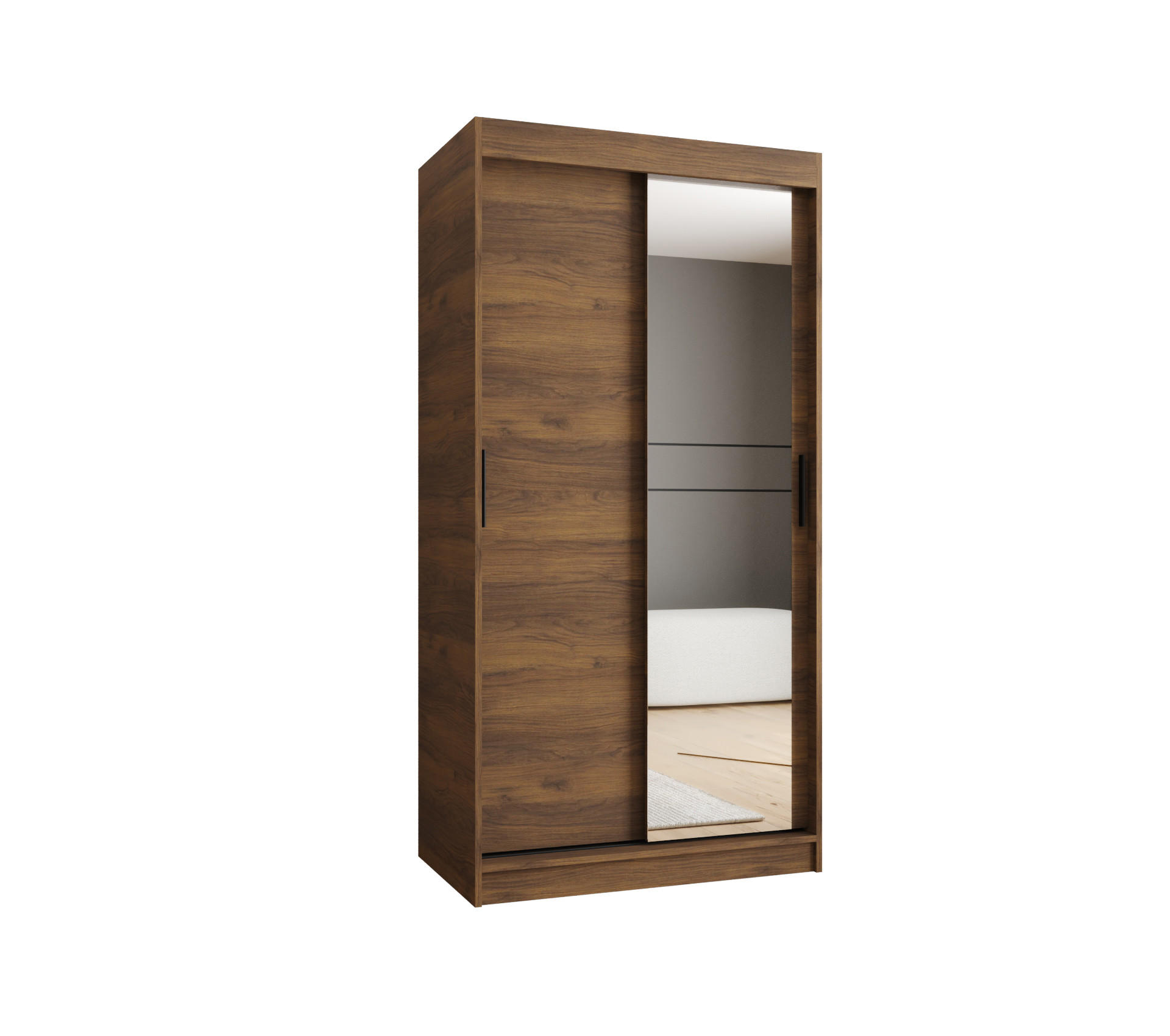 OMARA Z DRSNIMI VRATI IN OGLEDALOM 200/100/62 2-vratna - črna/rjava, umetna masa/les (100/200/62cm)