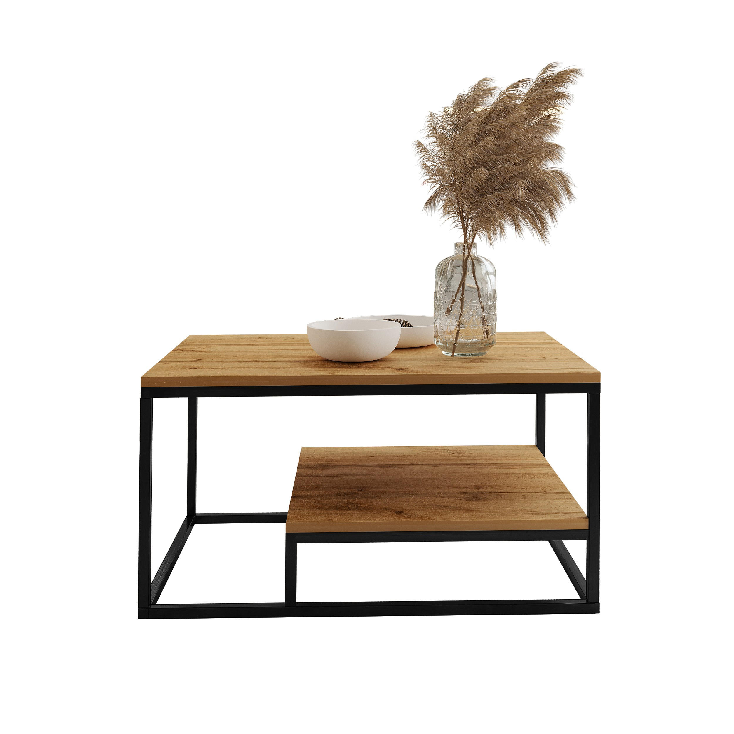 Bettso Couchtische Schwarz, Eiche Wotan 90x48x60 cm