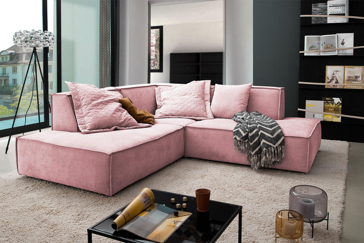 ECKSOFA SAMU Pink Webstoff - Pink/Schwarz, Textil (226/224cm) - KAWOLA