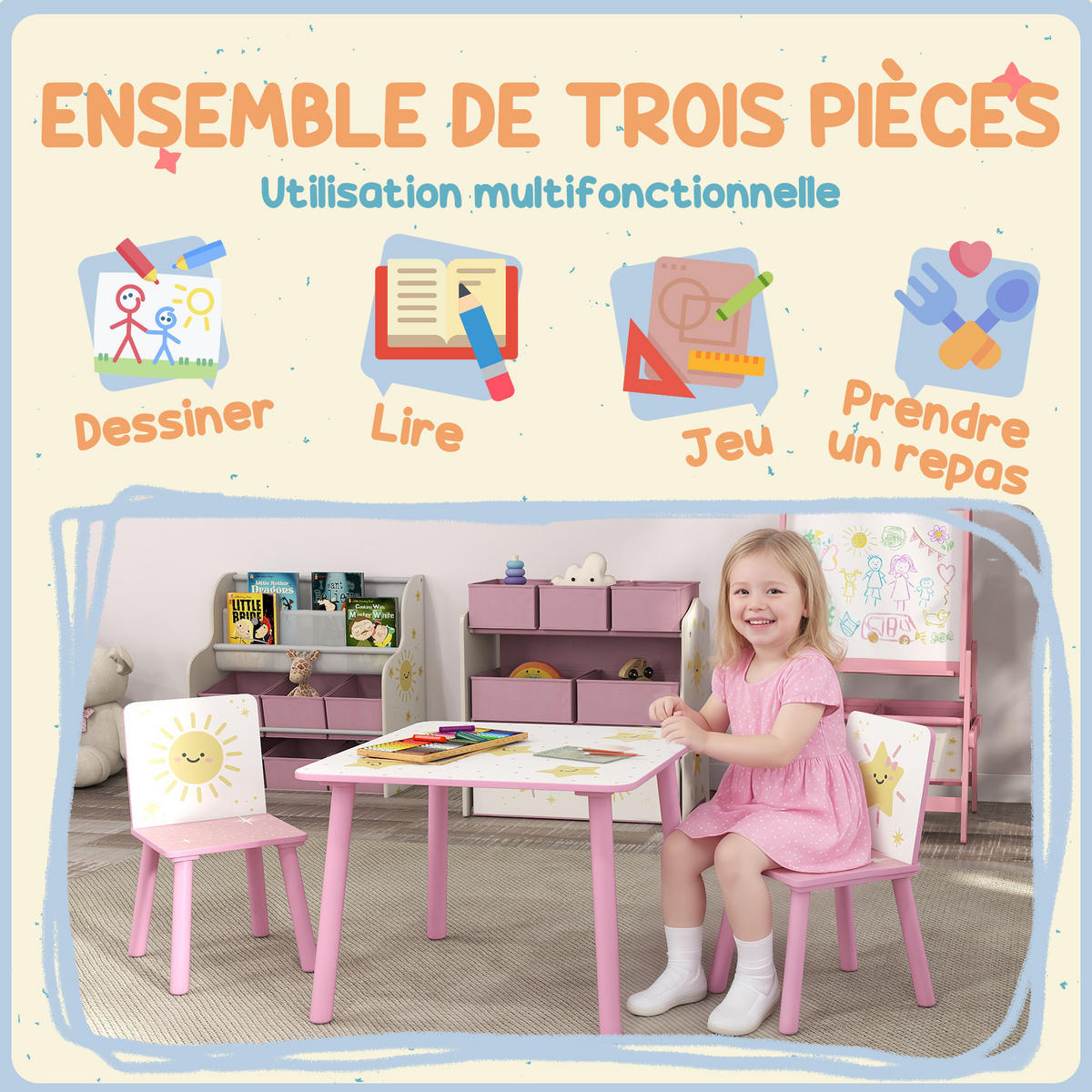KINDERSITZGRUPPE DE-17534 mit Sternenmotiv, 60x60 cm Rosa - Pink, Holzwerkstoff (60/44/60cm) - ComfortXL
