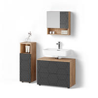 BADMÖBEL-SET Ronco Anthrazit gestreift 3 Teile, mit Midischrank - Anthrazit/Eiche Wotan, Holzwerkstoff (80/58/41cm) - Livinity®