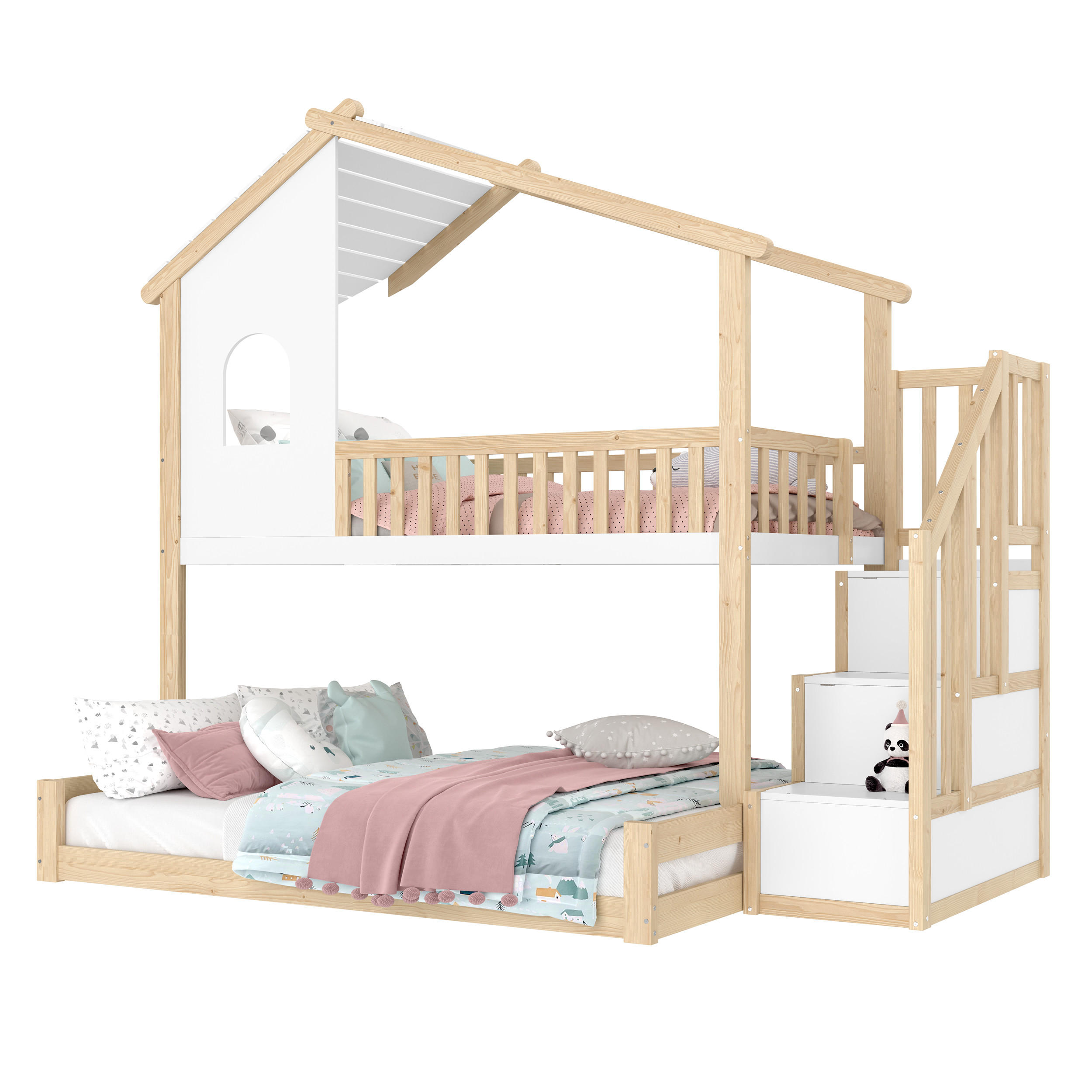 ETAGENBETT mit Stauraum in Hausform Mehrfarbig 90x200 cm Holz - Multicolor, Holz (90/200cm) - SONNENH