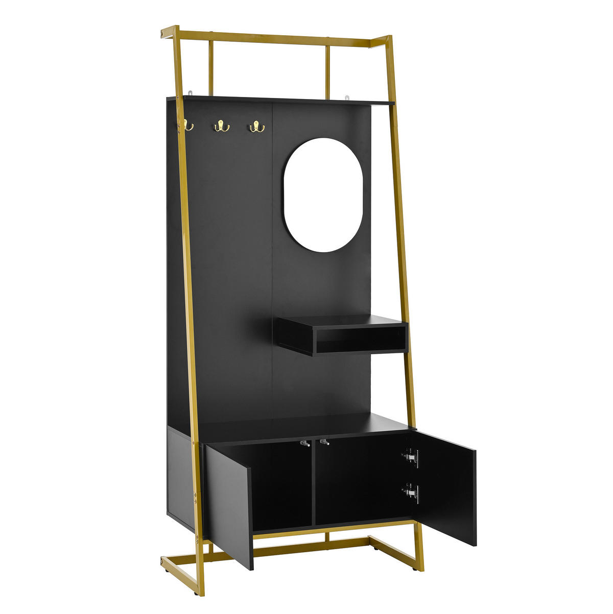 GARDEROBE 78/180,5/38,5 cm Schwarz aus Spanplatten und Metall mit Spiegel - Schwarz, Holzwerkstoff (38.5/180.5/78cm) - OKMYHOME