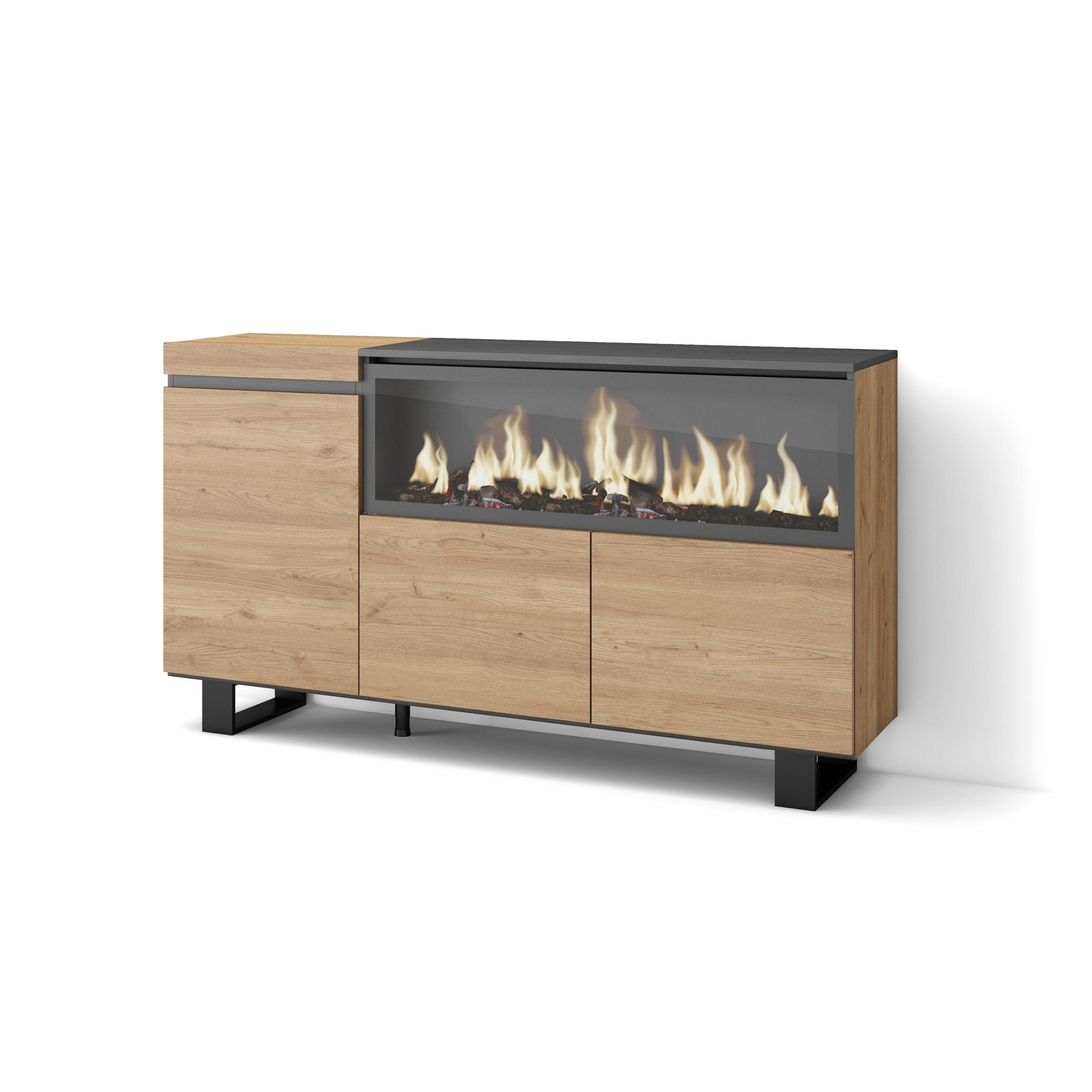Skraut Home Sideboard, Eiche, Schwarz 158x87x35 cm