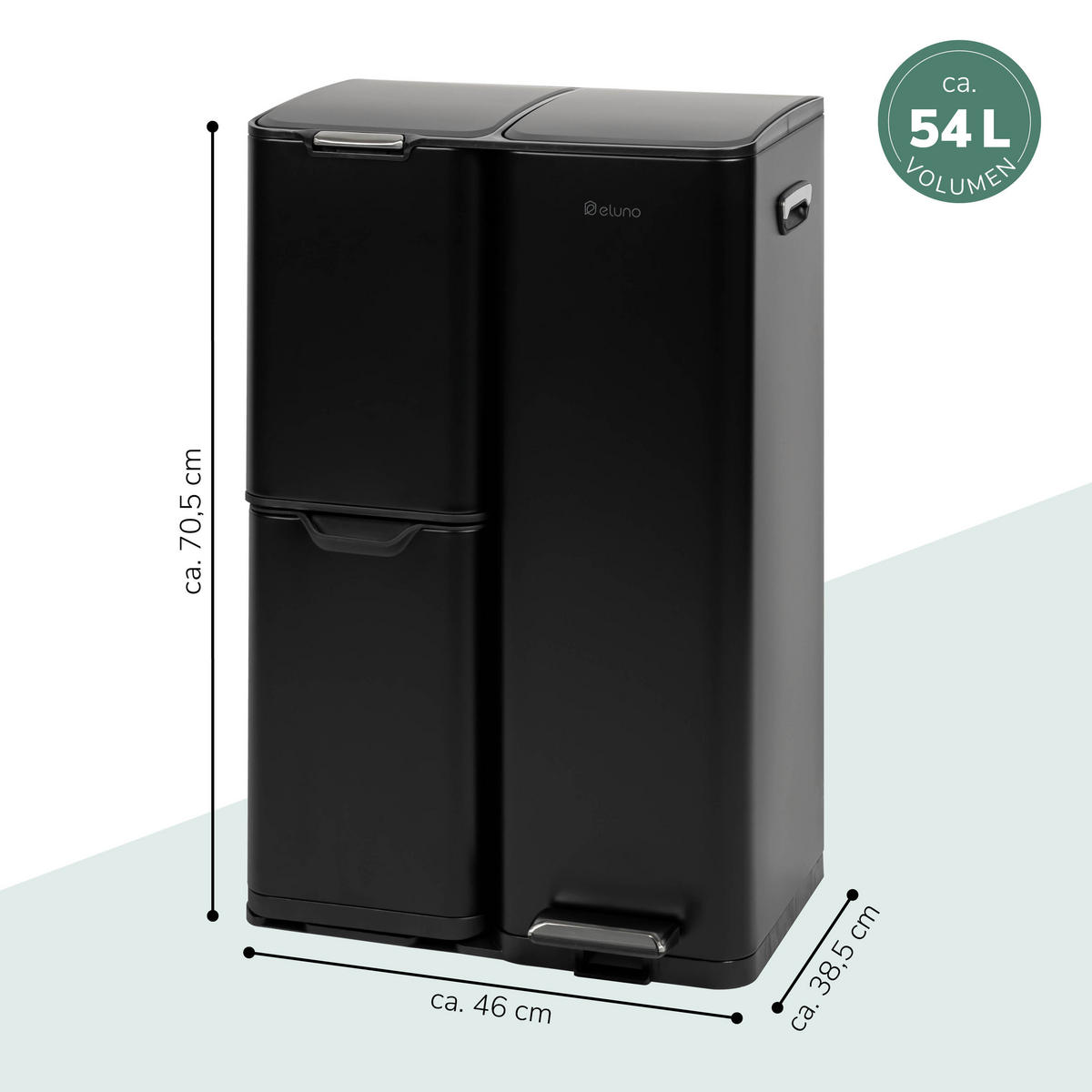 ABFALLEIMER, 54 Liter, aus Metall, schwarz - Schwarz, Metall (46/70.5/38.5cm) - eluno