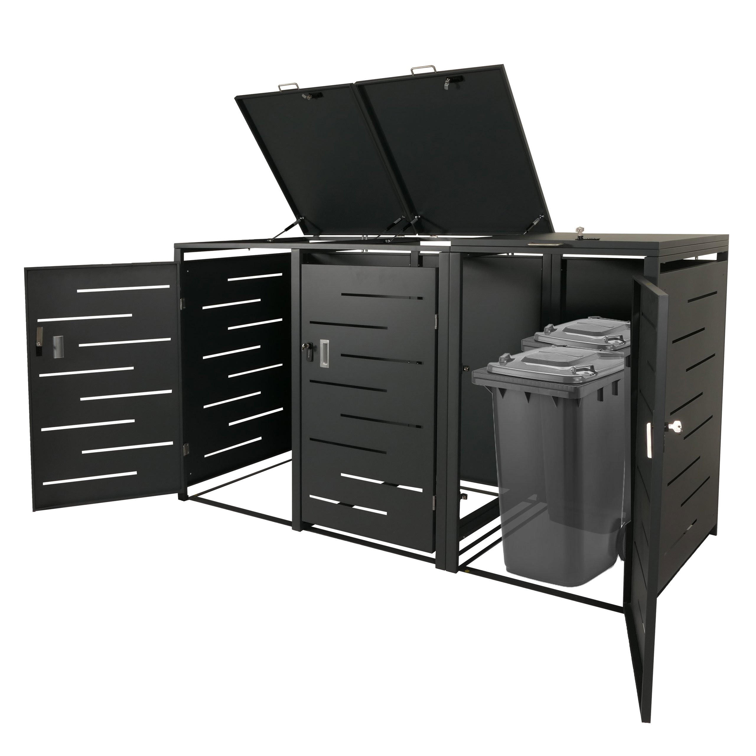 MÜLLTONNENBOX XL 3er-/6er 116x212x98cm erweiterbar Anthrazit Stahl - Anthrazit, Metall (212/116/98cm) - PROREGAL