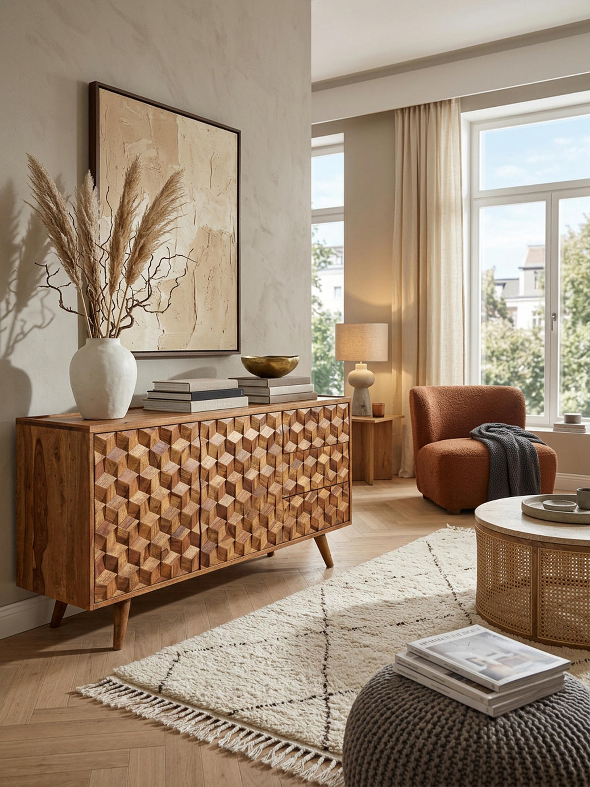 SIDEBOARD – Massivholz, 138x76x45 cm, mit Türen und Schubladen - Braun, Holz (138/76/45cm) - KADIMA DESIGN