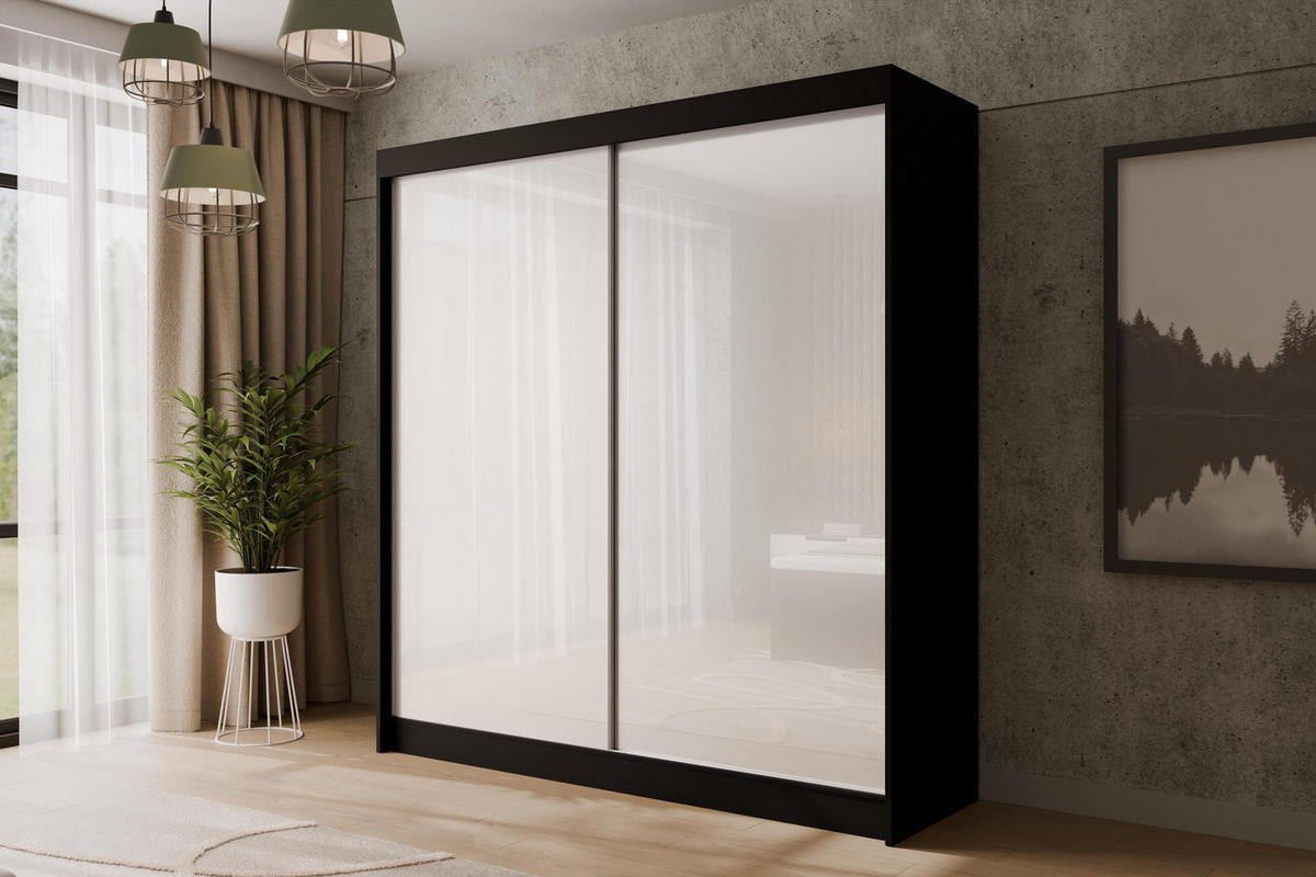 KLEIDERSCHRANK PEKA - 200 cm - Schwarz|Weiß - Schwarz/Weiß, Holzwerkstoff (200/215/61cm) - ALTDECOR