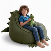 SITZSACK FÜR KINDER Dino 75/75/55 cm, weicher Bouclé 315 g/m², abnehmbarer Bezug, Forest Whisper - Dunkelgrün, Textil (75/55/75cm) - Dreamroots