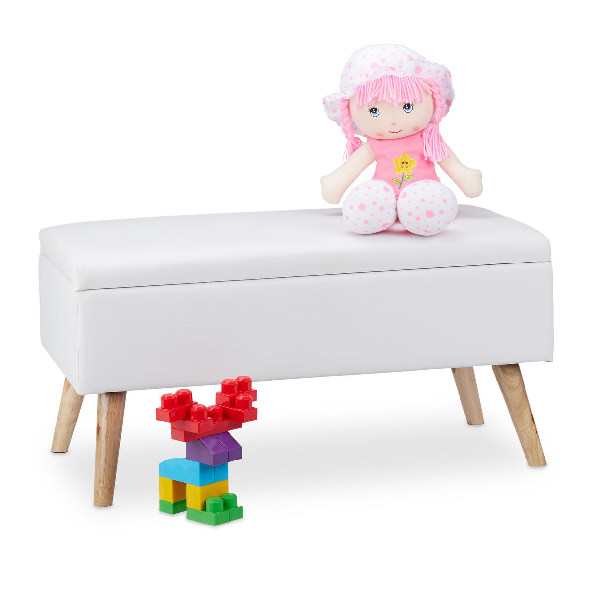 SITZBANK - Weiß, Holz/Holzwerkstoff (80/40/39.5cm) - Relaxdays
