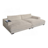 BIG SOFA XL MIT TABLETT SCHWARZ MADELINE Cremeweiß Cord - Creme/Schwarz, Kunststoff/Textil (290/85/190cm) - KAWOLA