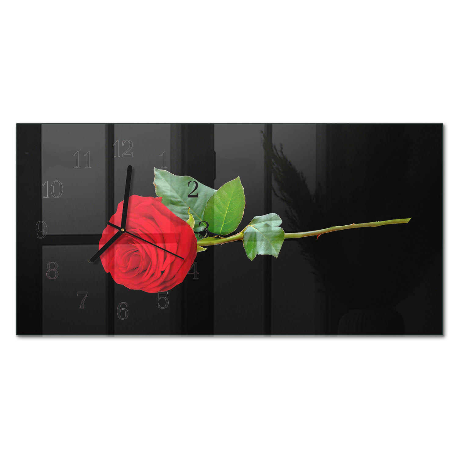 WANDUHR 60x30 cm - Rose - Schwarz, Glas (60/30/0.4cm) - TULUP