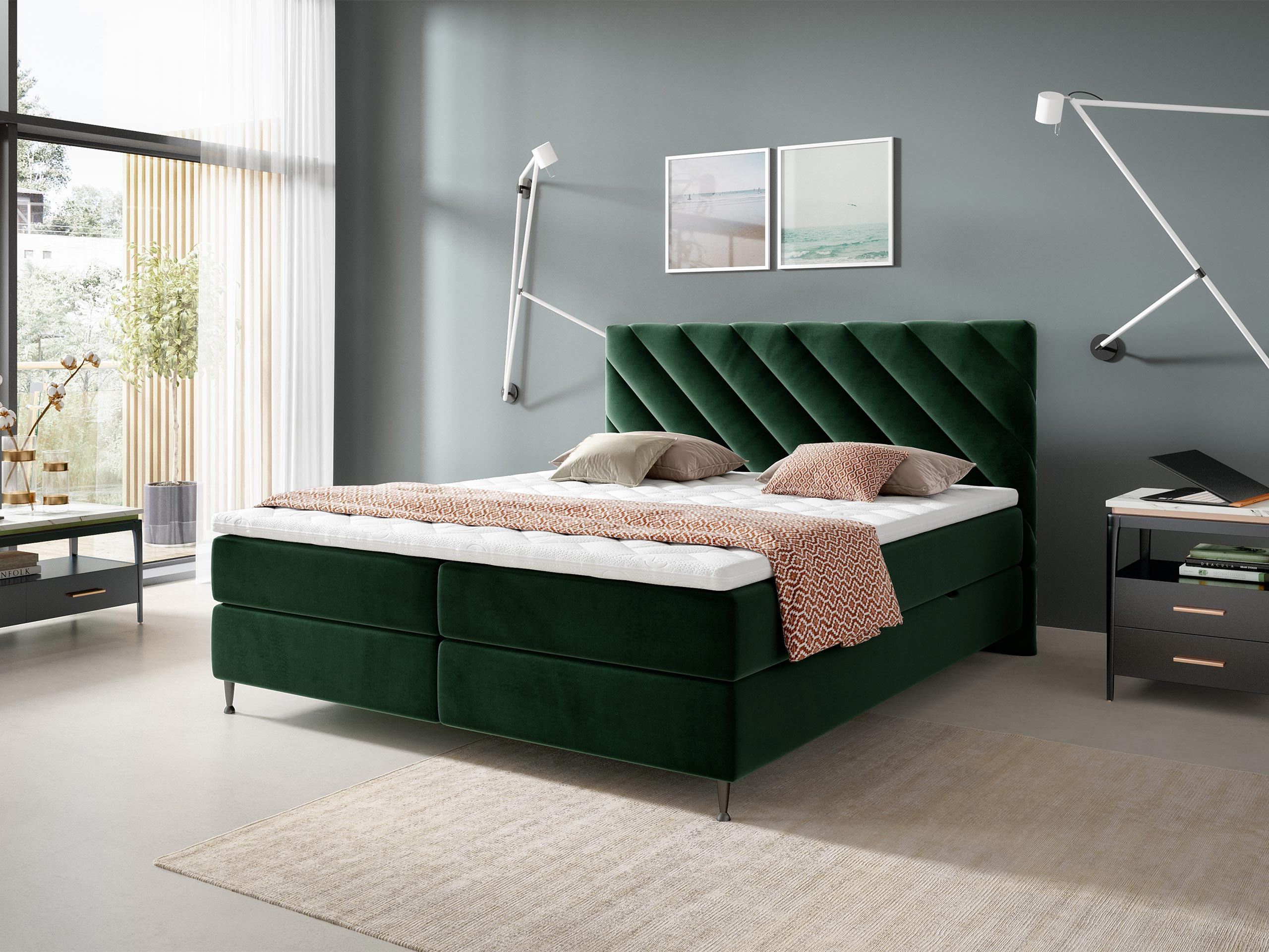 BOXBETT Enzo - Schwarz/Grün, Holz/Textil (160/200cm) - MIRJAN24